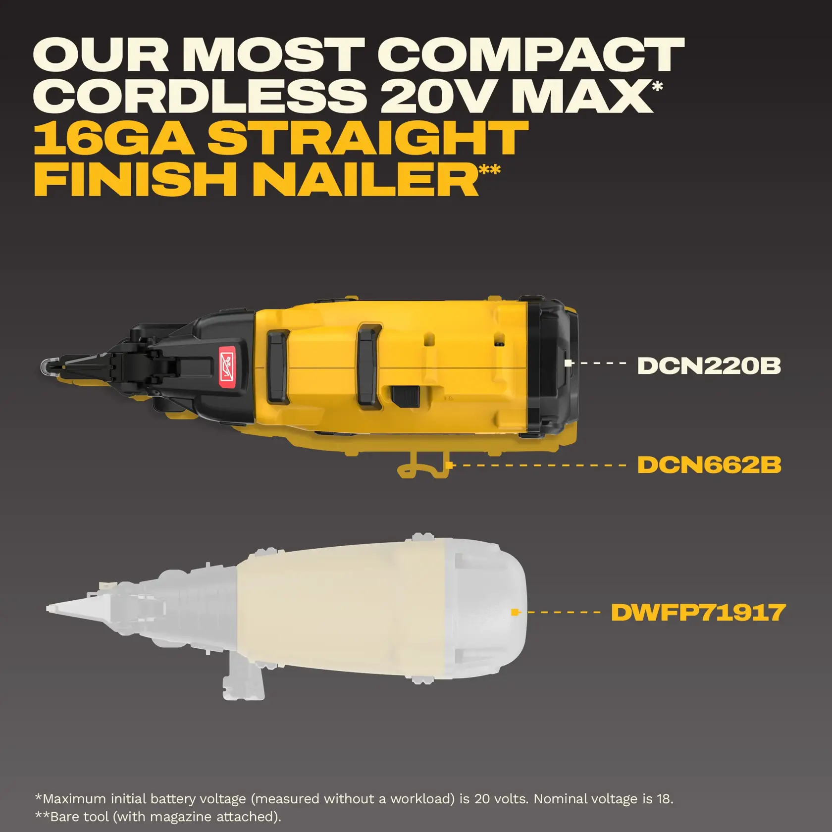 DEWALT® 20V MAX* XR® Cordless 16GA Straight Finish Nailer (Tool Only)