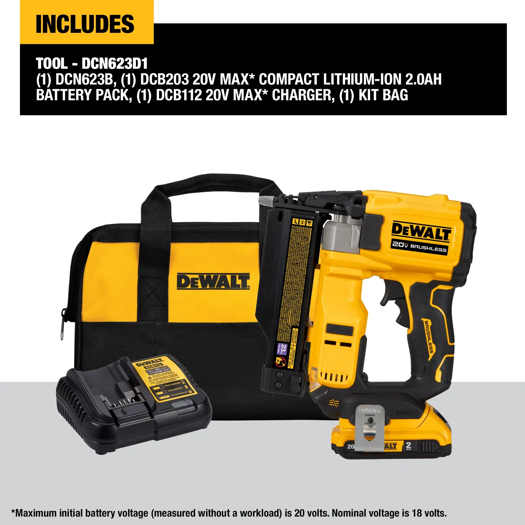 DEWALT® ATOMIC COMPACT SERIES™ 20V MAX* Brushless Cordless 23 Ga. Pin Nailer Kit
