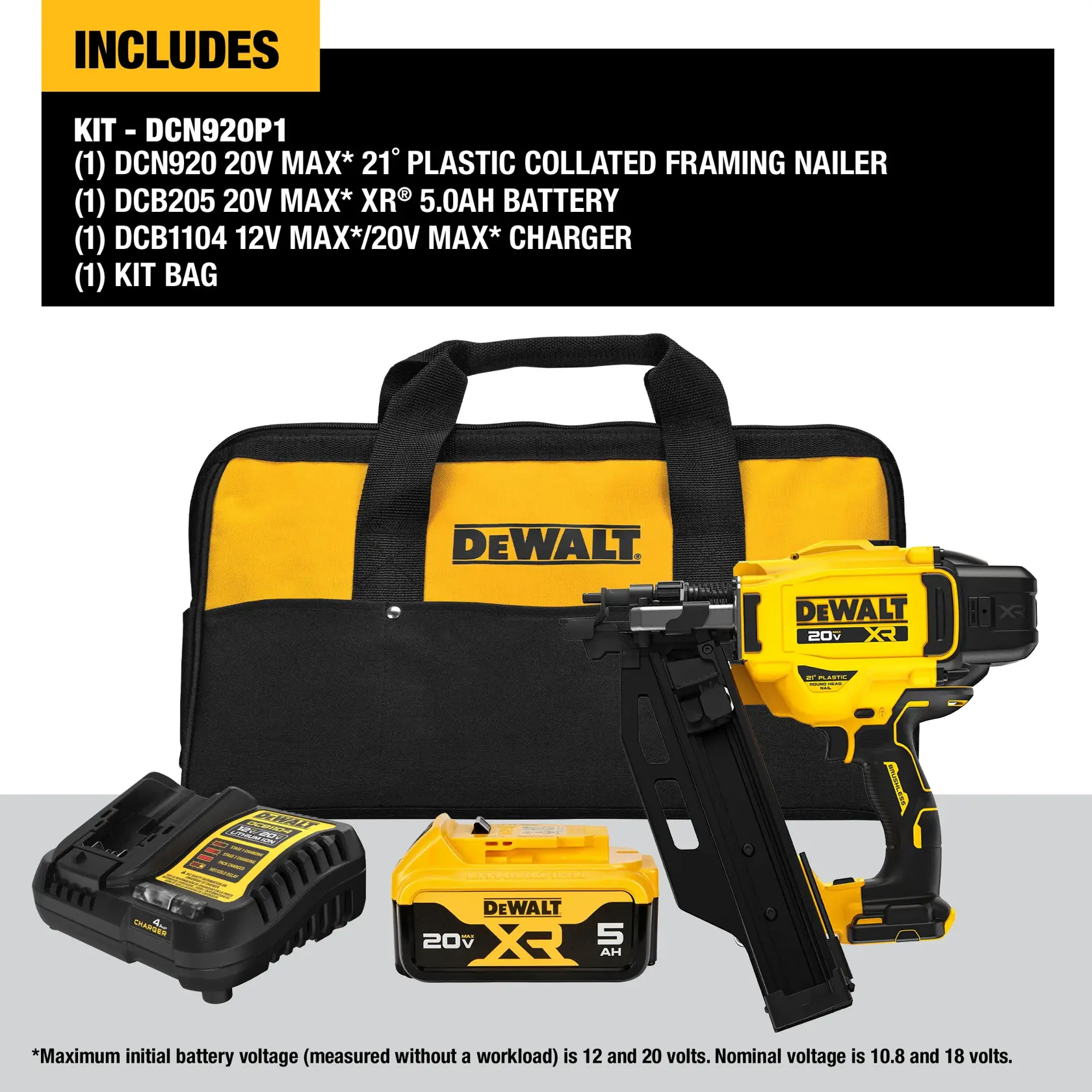 DEWALT 20V MAX* XR® Brushless Cordless 30º Paper Collated Framing Nailer Kit