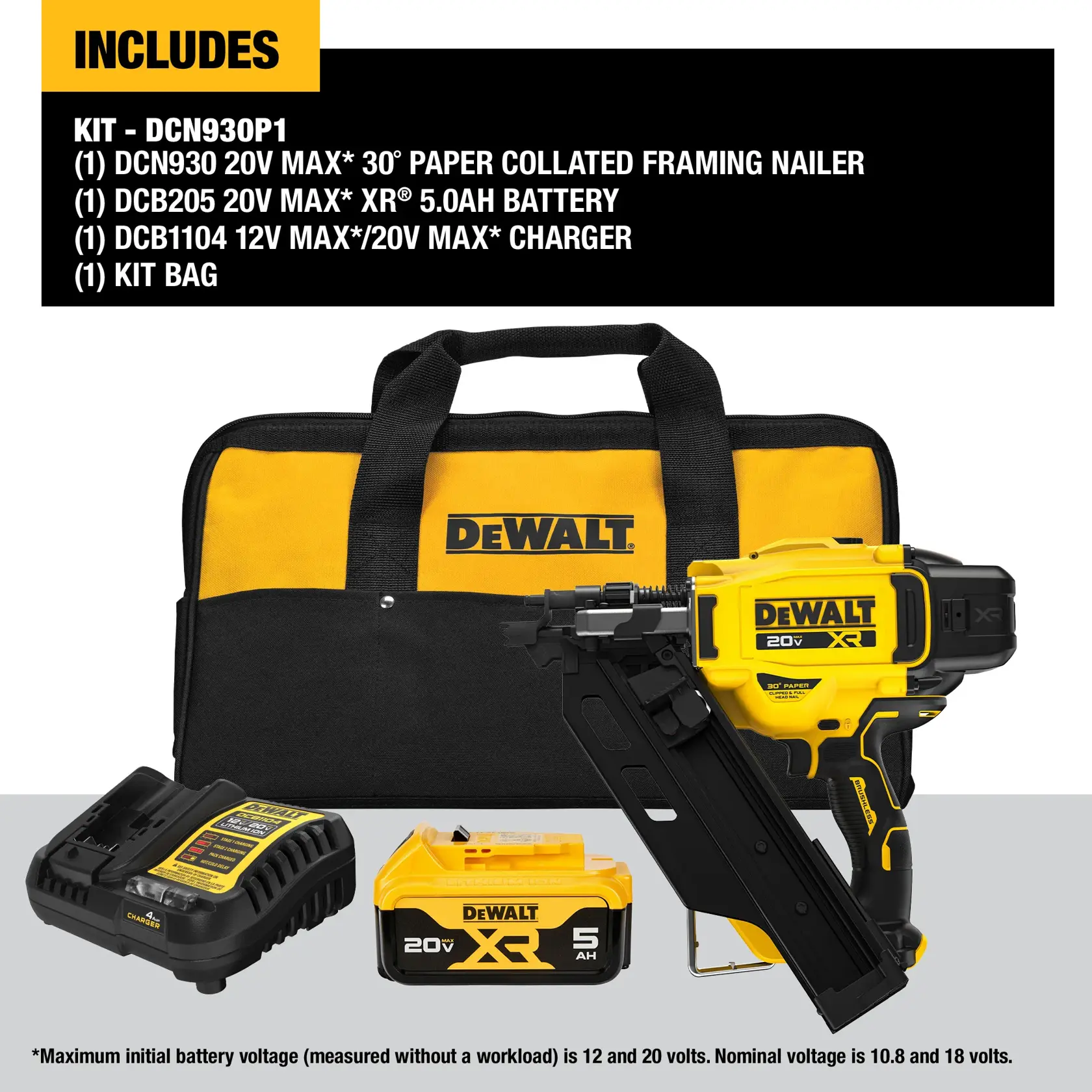 DEWALT 20V MAX* XR® Brushless Cordless 30º Paper Collated Framing Nailer Kit