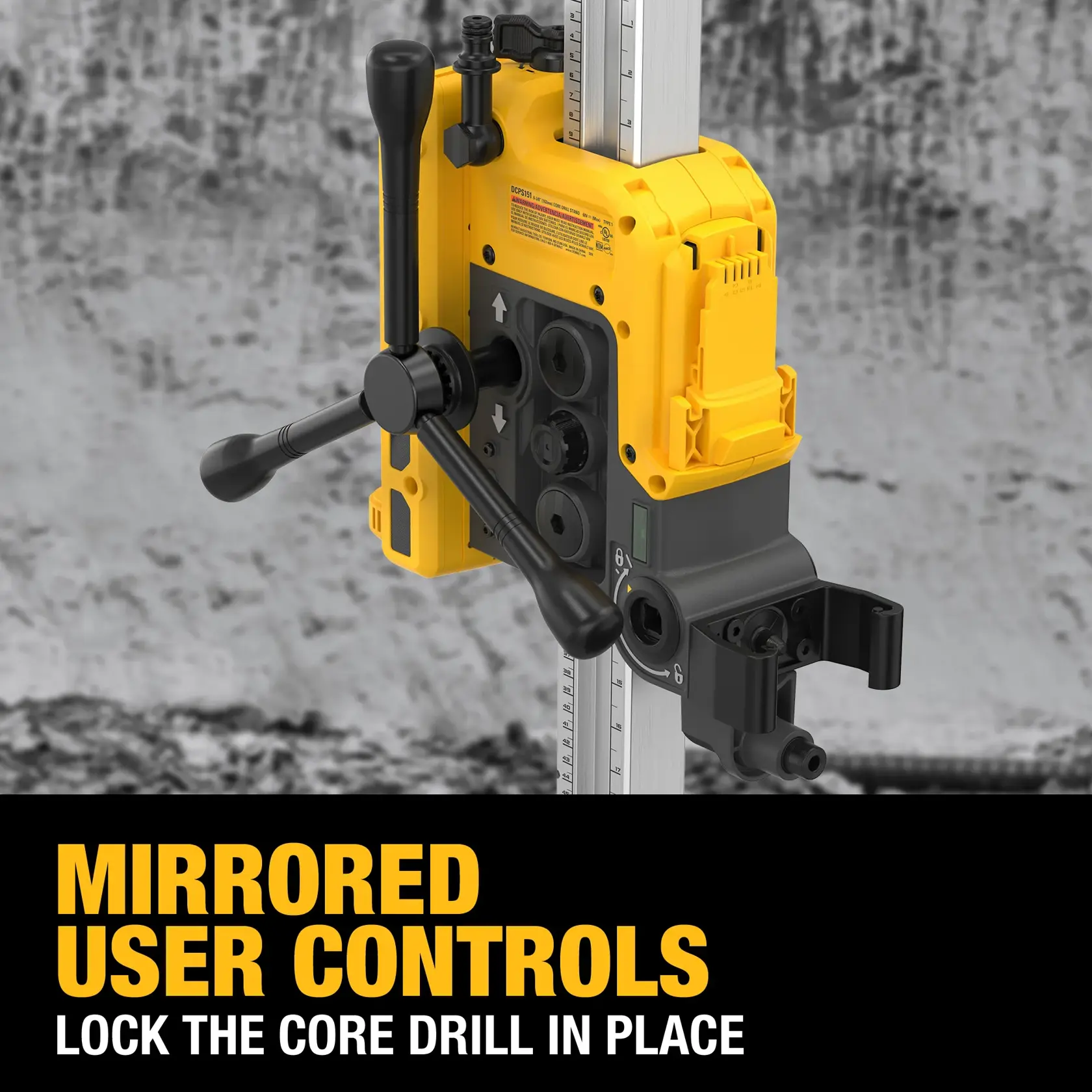 Image graphic of DEWALT POWERSHIFT Core Drill Stand to highlight mirrored user controls