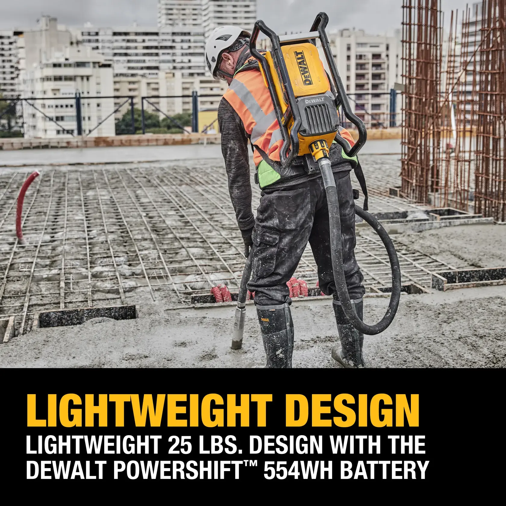 Image graphic of DEWALT POWERSHIFT Backpack Vibrator Kit to highlight lightweight design