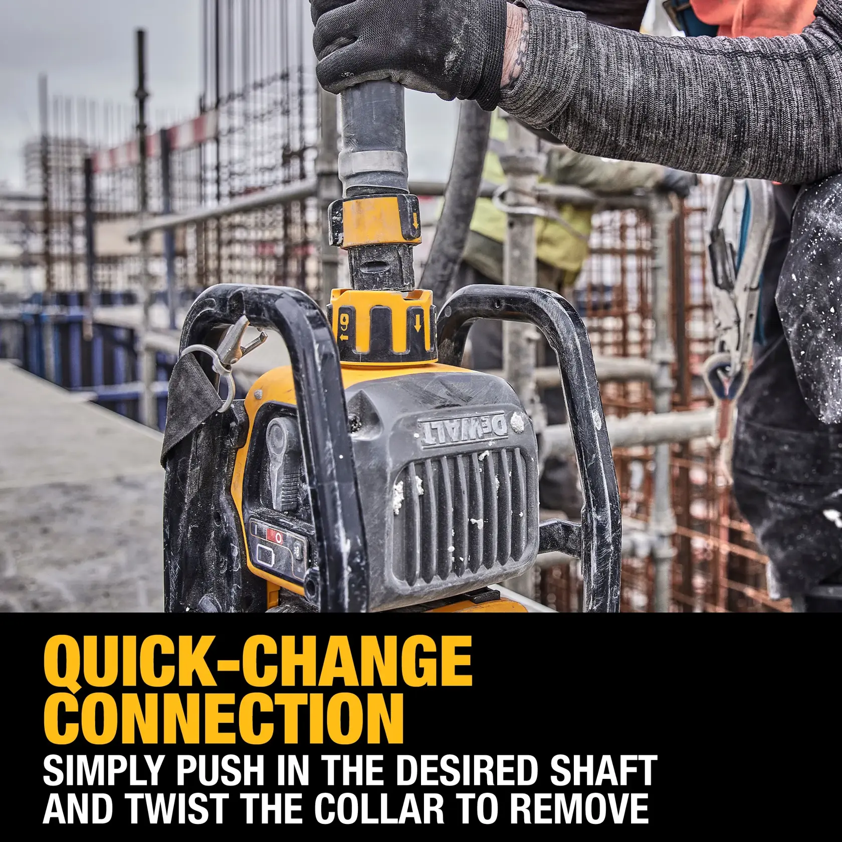Image graphic of DEWALT POWERSHIFT Vibrator Kit to highlight quick-change connection