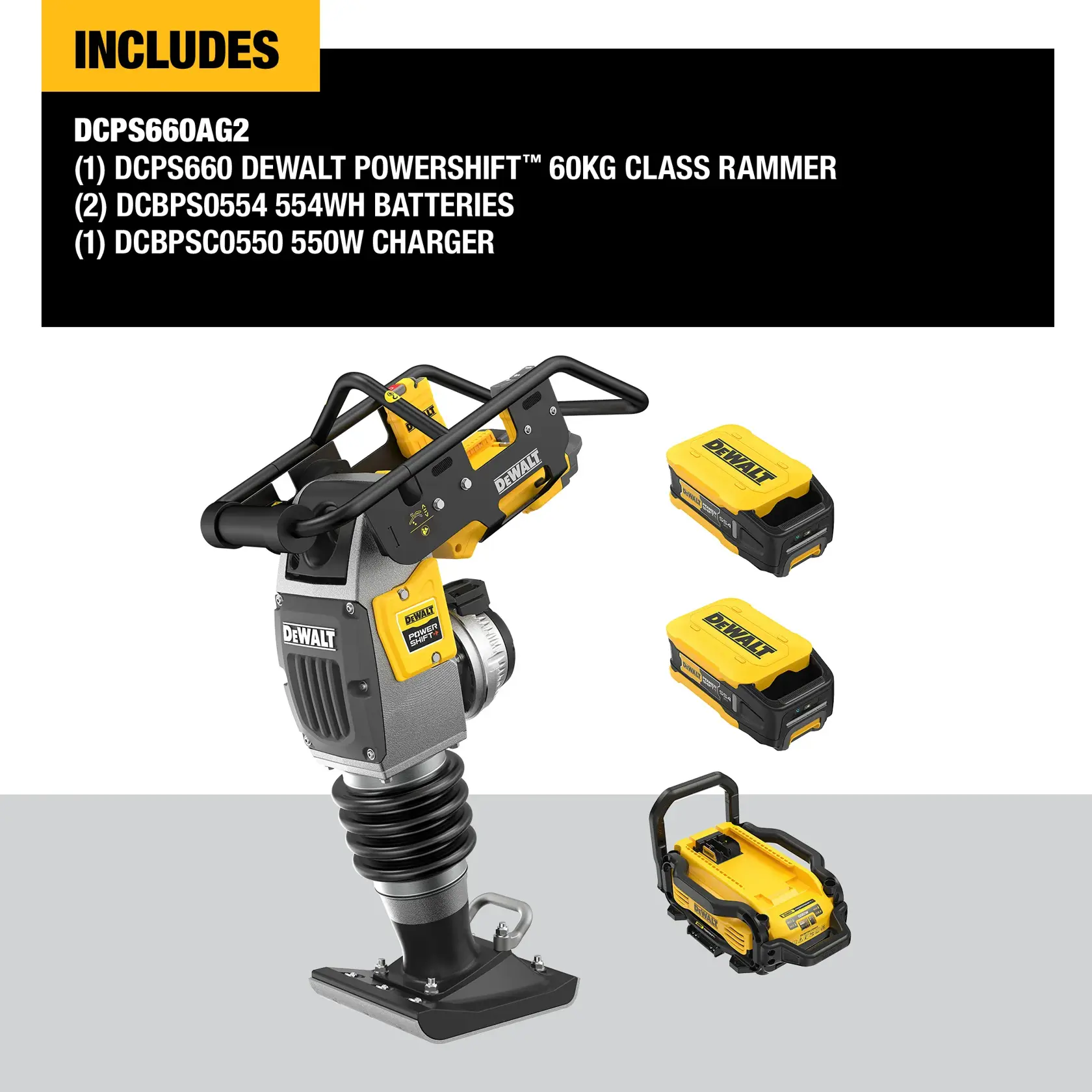 Kit includes graphic of DEWALT POWERSHIFT Rammer Kit