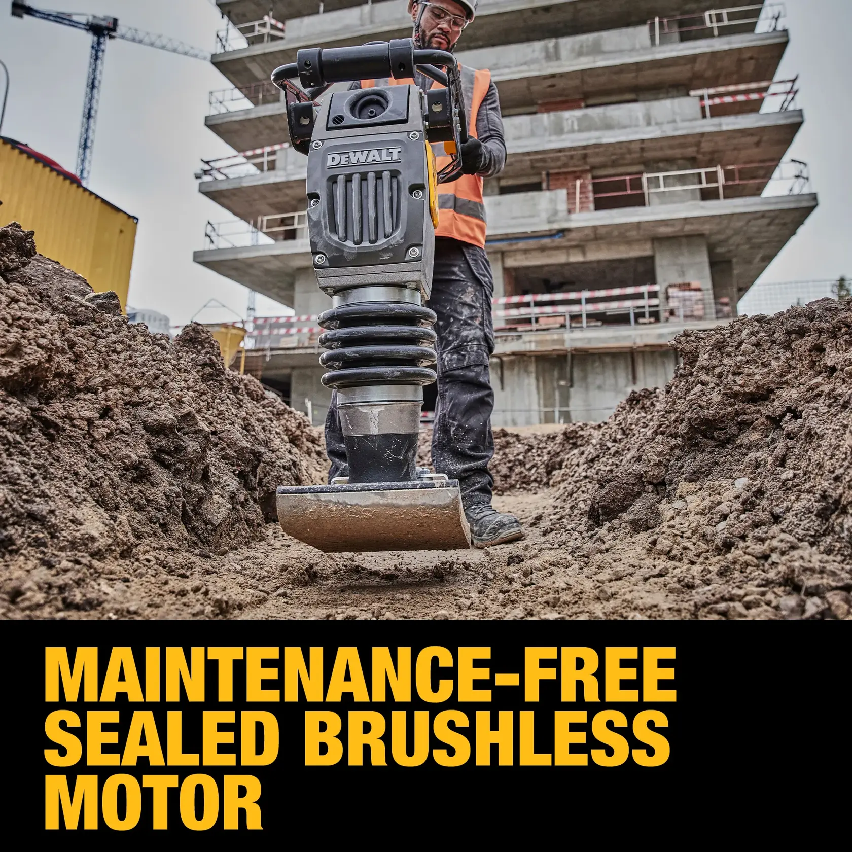 Image graphic of DEWALT POWERSHIFT Rammer Kitrnto highlight Maintenance-Free Sealed Brushless Motor