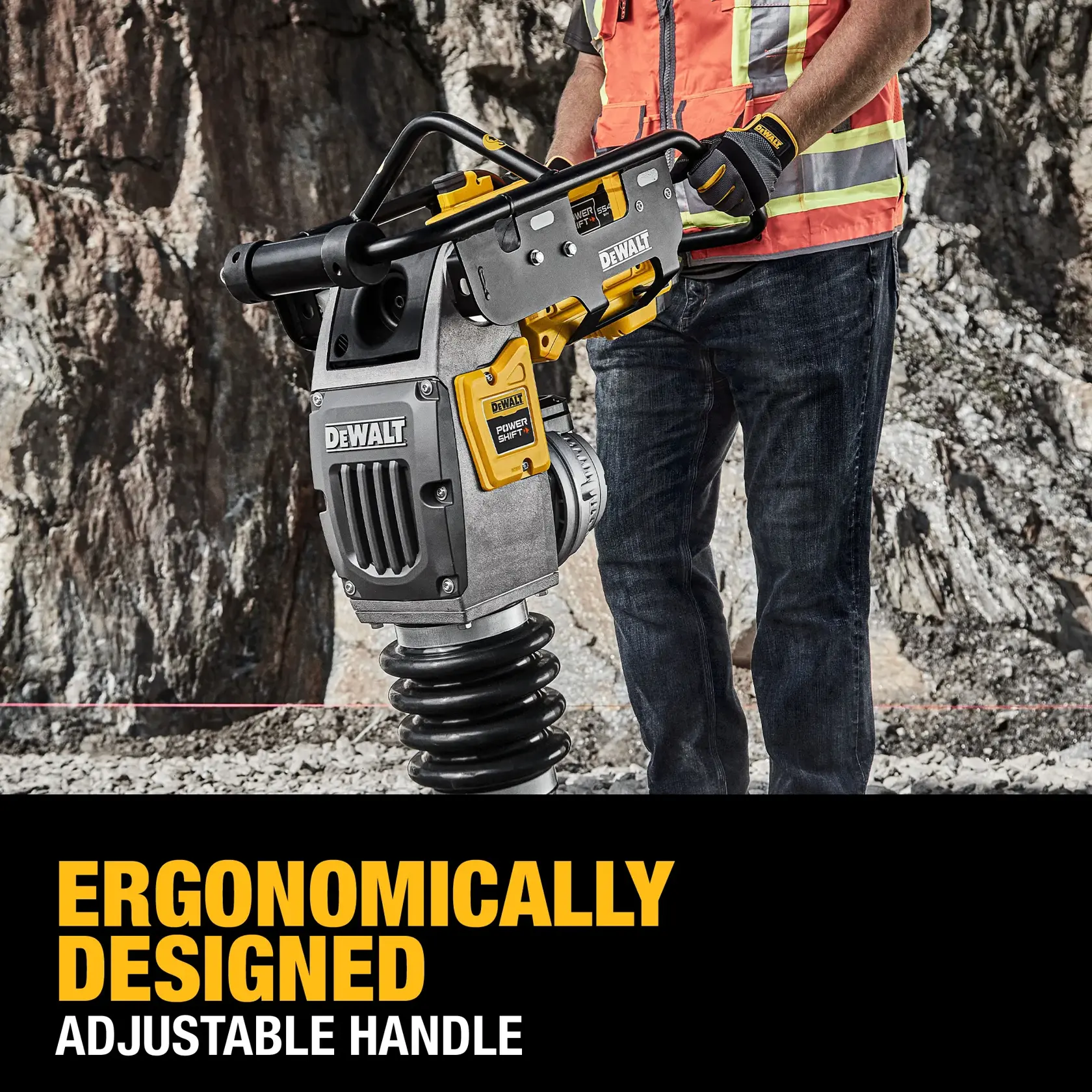 Image graphic of DEWALT POWERSHIFT Rammer Kitrnto highlight ergonomically designed adjustable handle