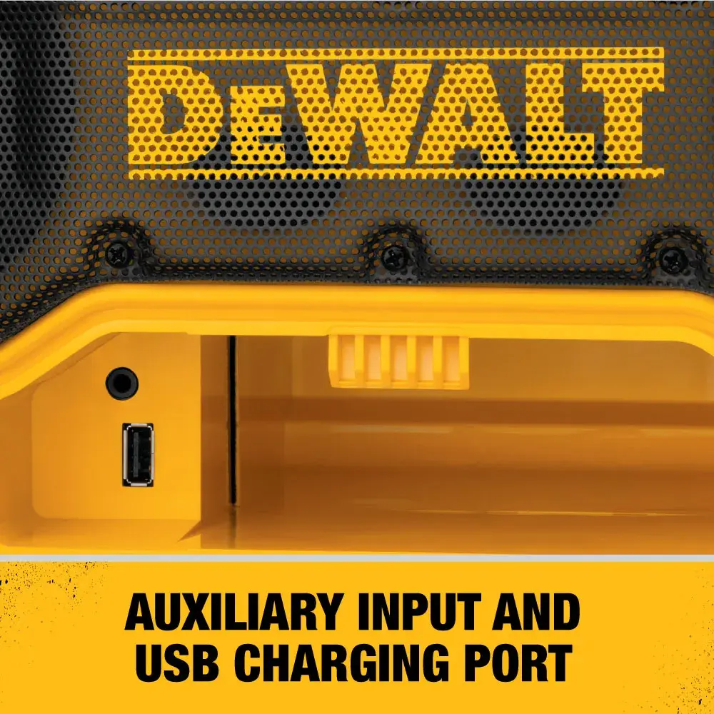 Auxiliary Input and USB Charging Port DEWALT Graphic