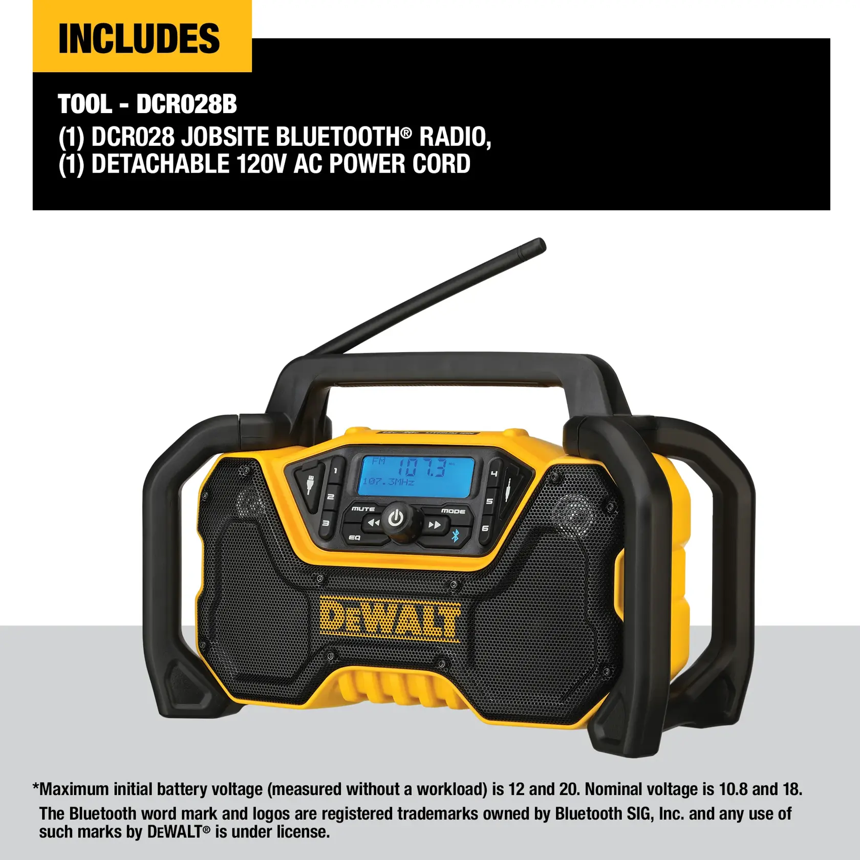 Bluetooth Cordless Jobsite Radio providing clear and rich sound.