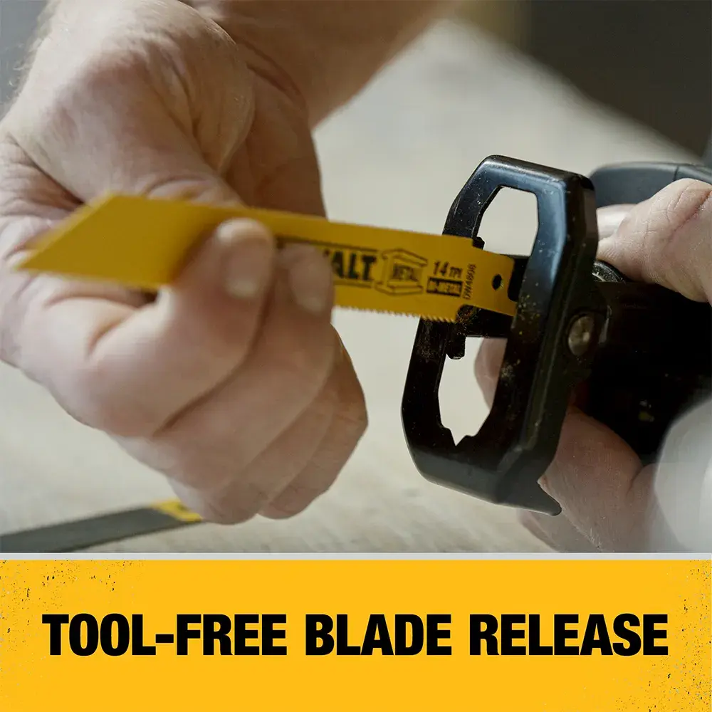 Cordless One Handed Reciprocating Saw being used a cut a pipe