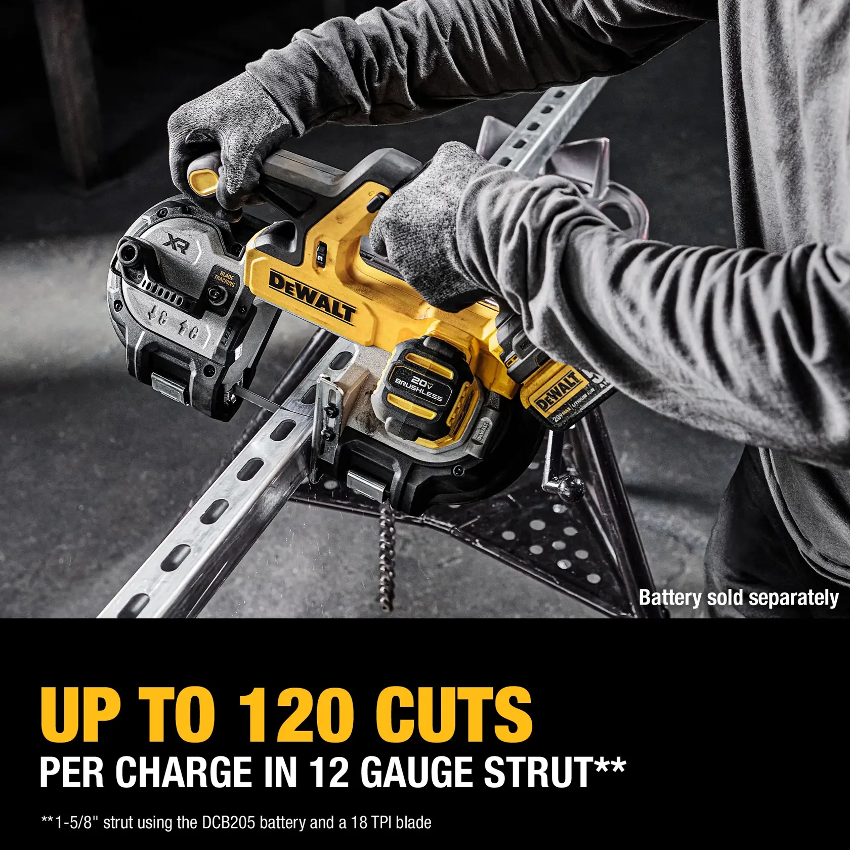 Carousel graphic of DEWALT 20V MAX* XR® Mid-Size Bandsaw to highlight cuts per charge.