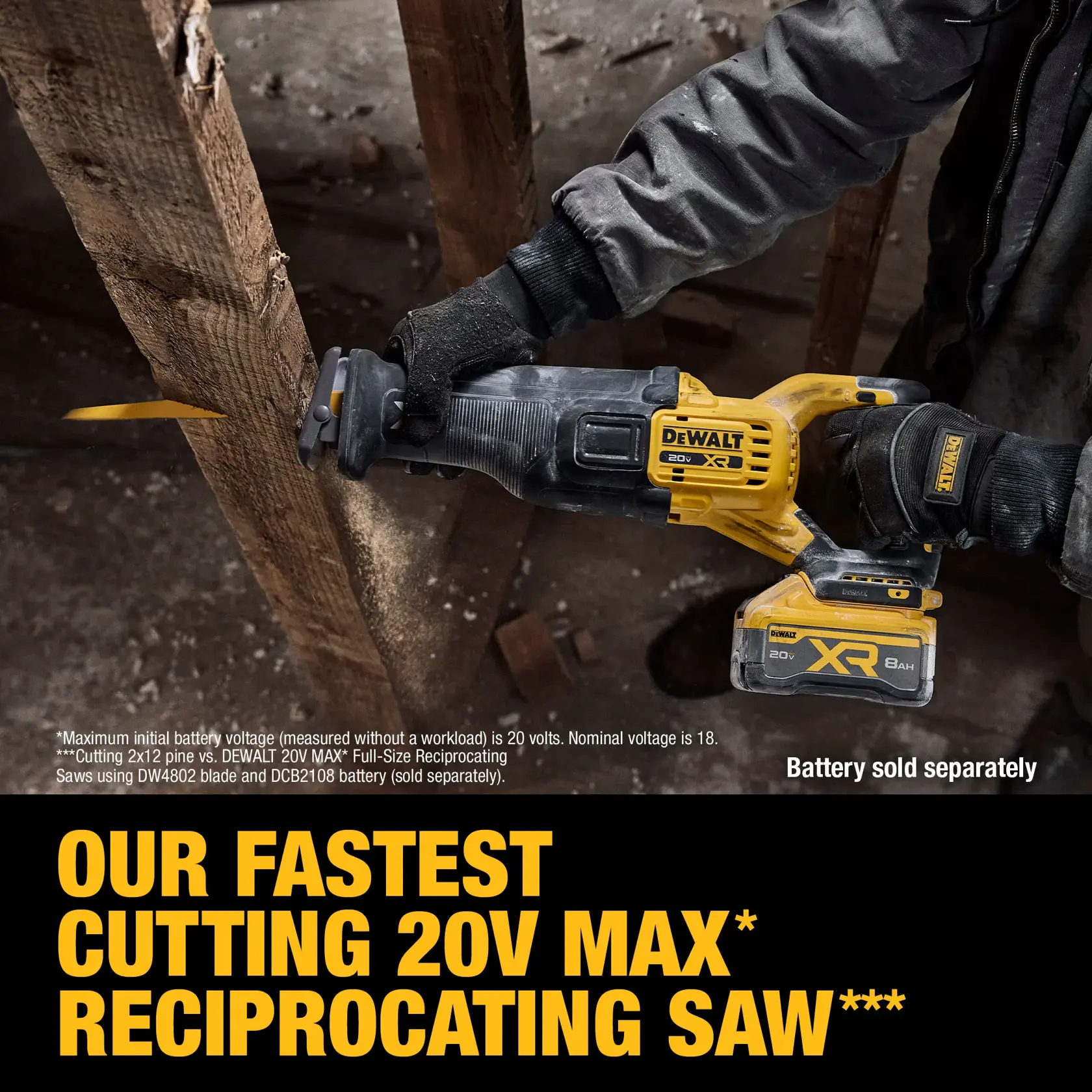 User cutting into metal material using the DCS484B reciprocating saw