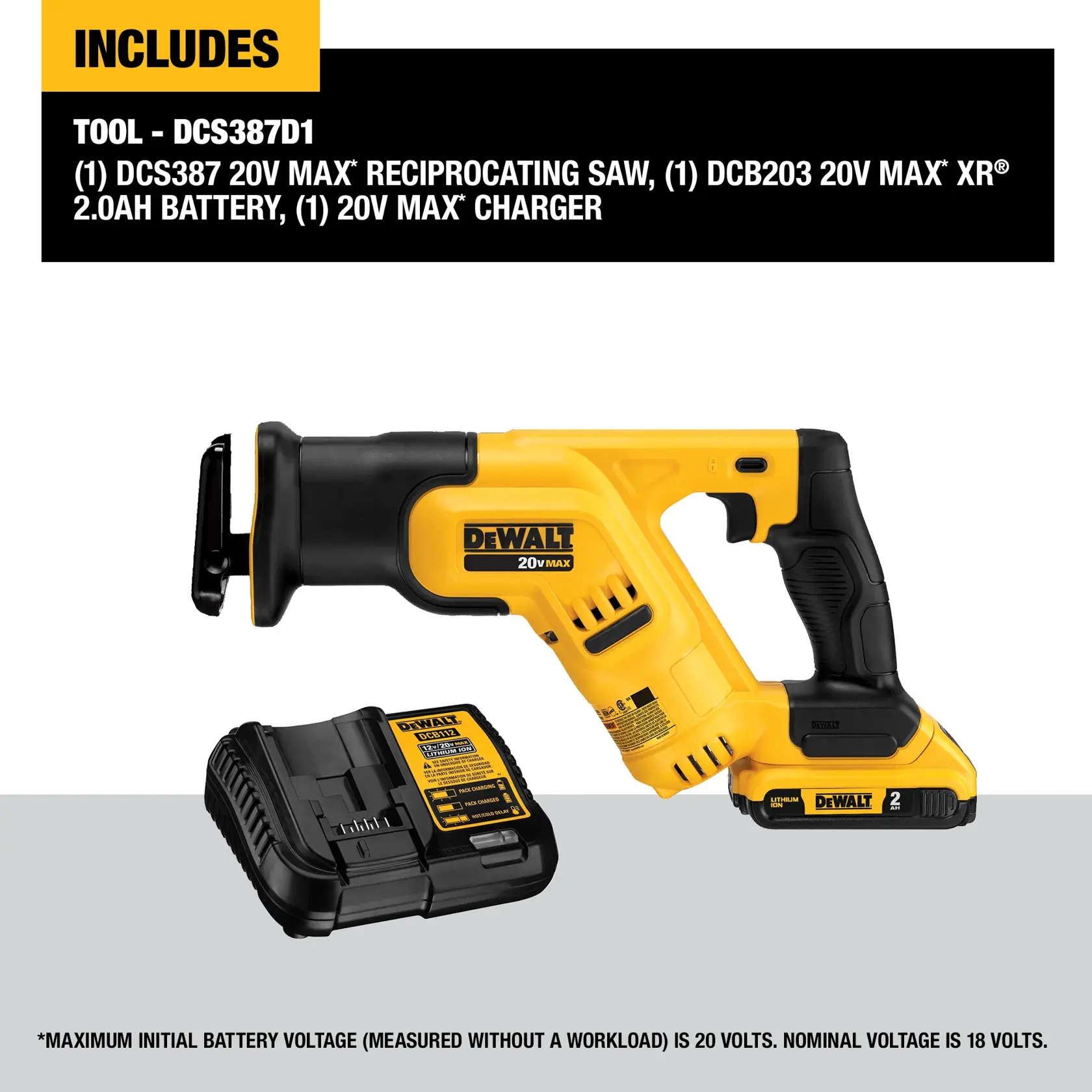DEWALT® 20V MAX Compact Cordless Reciprocating Saw Kit (2.0Ah)