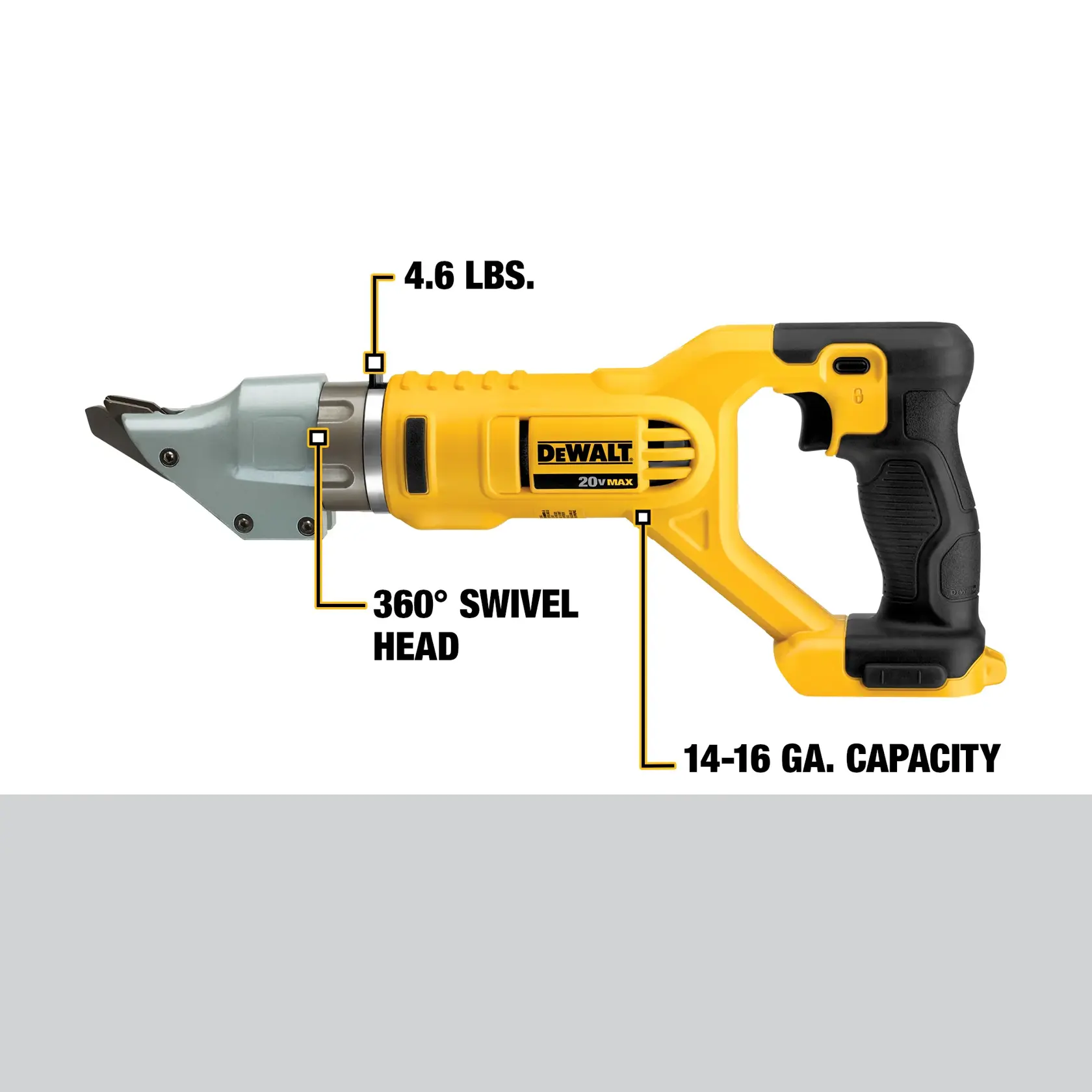 DEWALT® 20V MAX* 14 Gauge Swivel Head Double Cut Metal Shear (Tool Only)