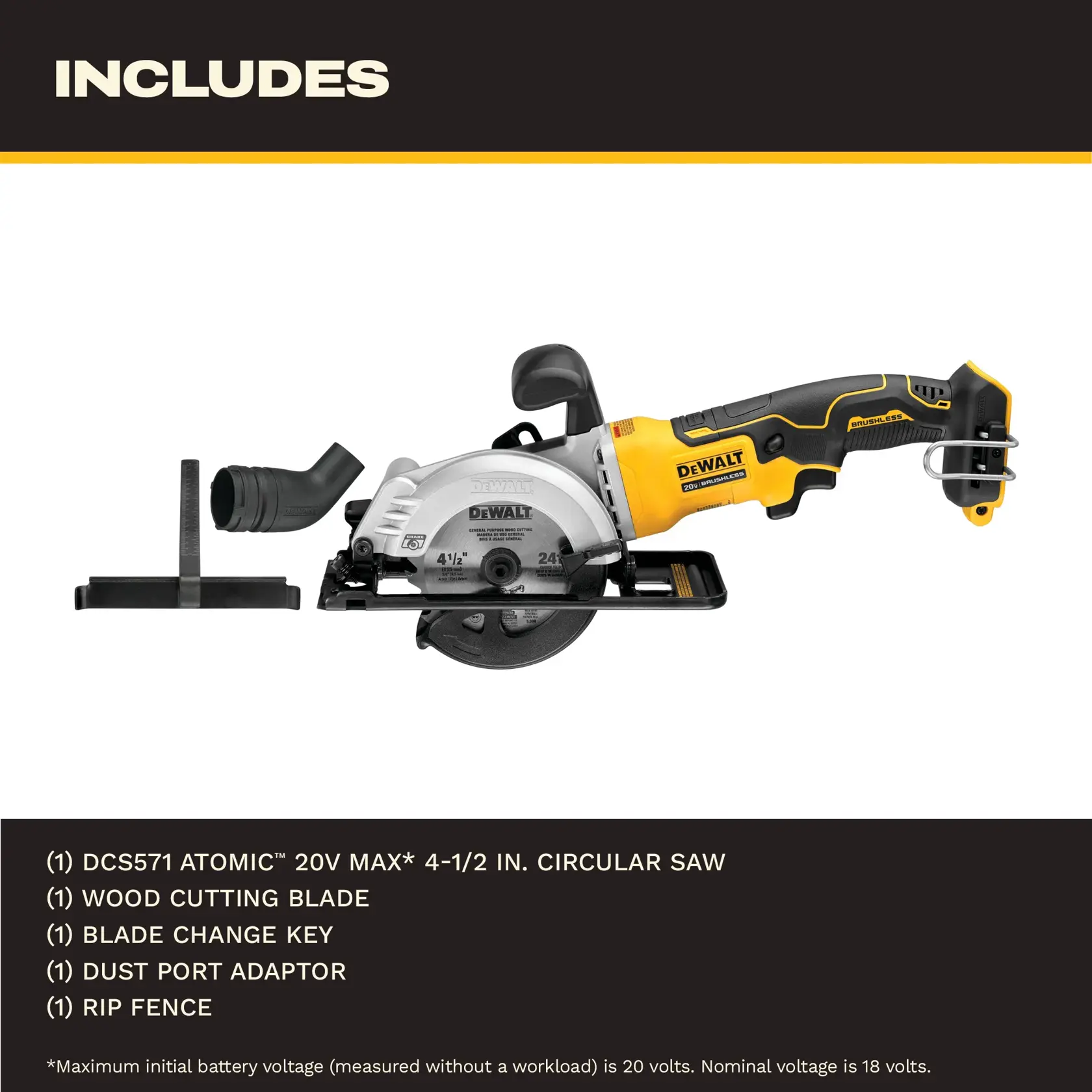 ATOMIC brushless cordless circular saw cutting wood.