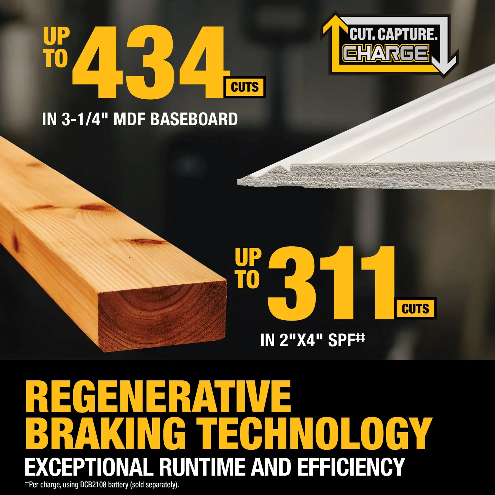 Regenerative Braking Technology graphic of the 20V MAX* XR 10 in. Double Bevel Fixed Miter Saw 