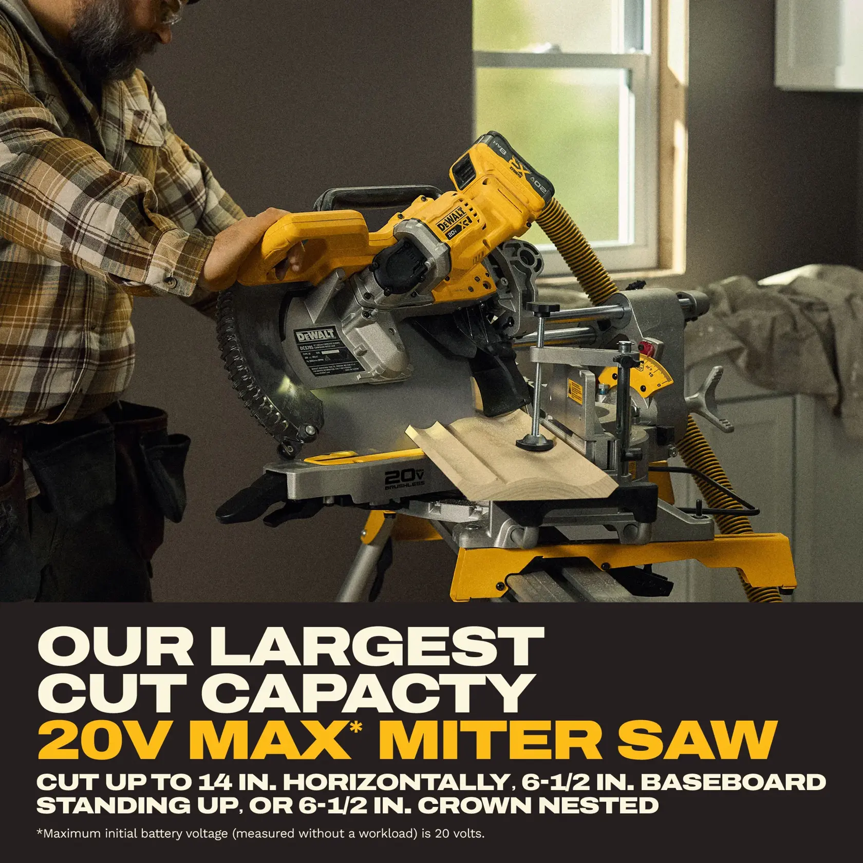 Largest Cut Capacity Graphic for the  20V MAX* XR 12 in. Double Bevel Sliding Miter Saw Kit