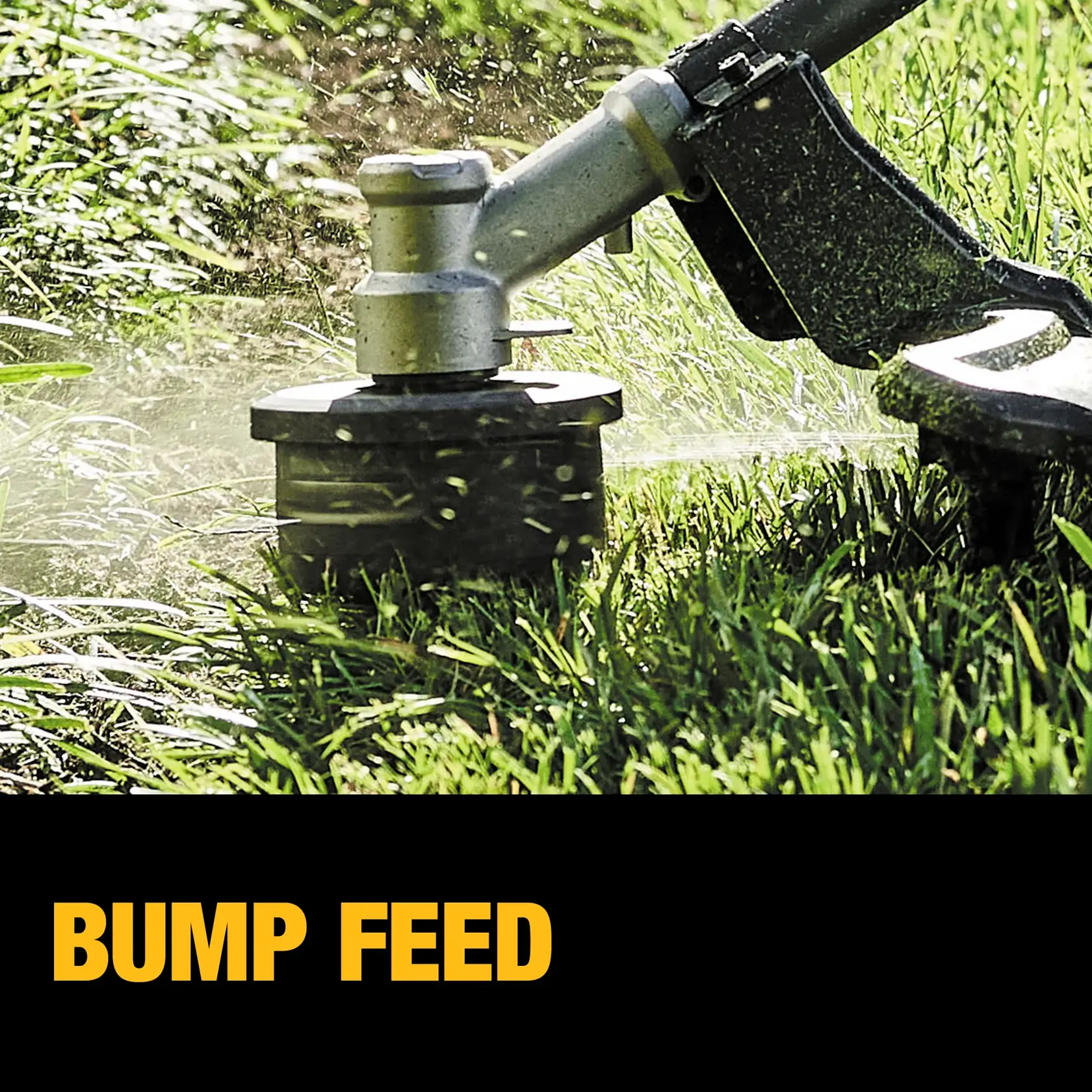 low angle view of Brushless Attachment String Trimmer being used by a person.