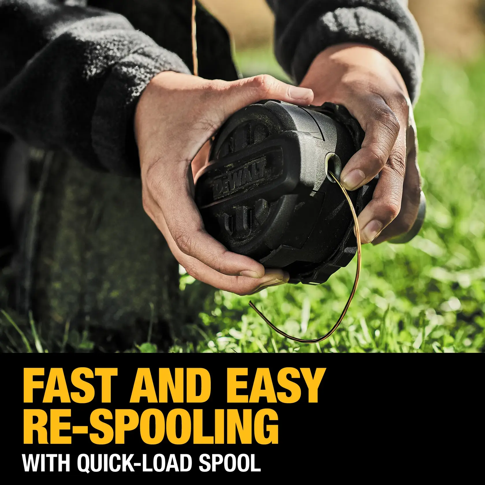 close up of Brushless Attachment String Trimmer being used by a person outside.