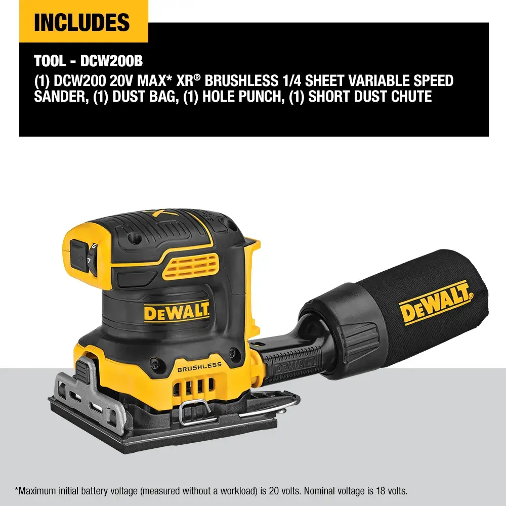 DEWALT® 20V MAX* XR® Brushless Cordless 1/4 Sheet Variable Speed Sander (Tool Only)
