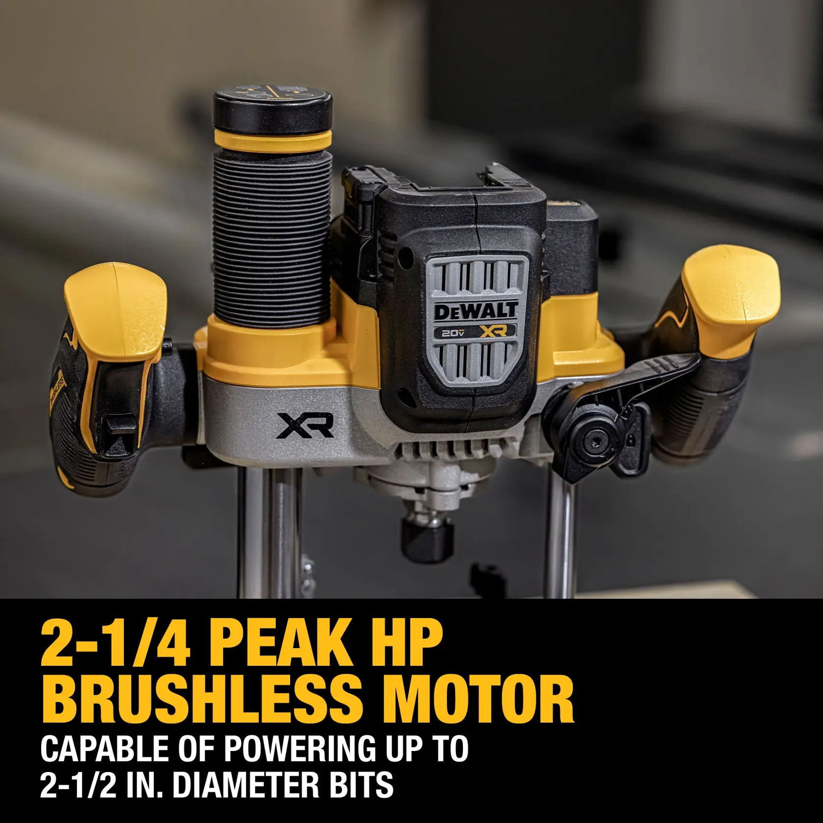 Image of DCW620B router showing brushless motor feature.