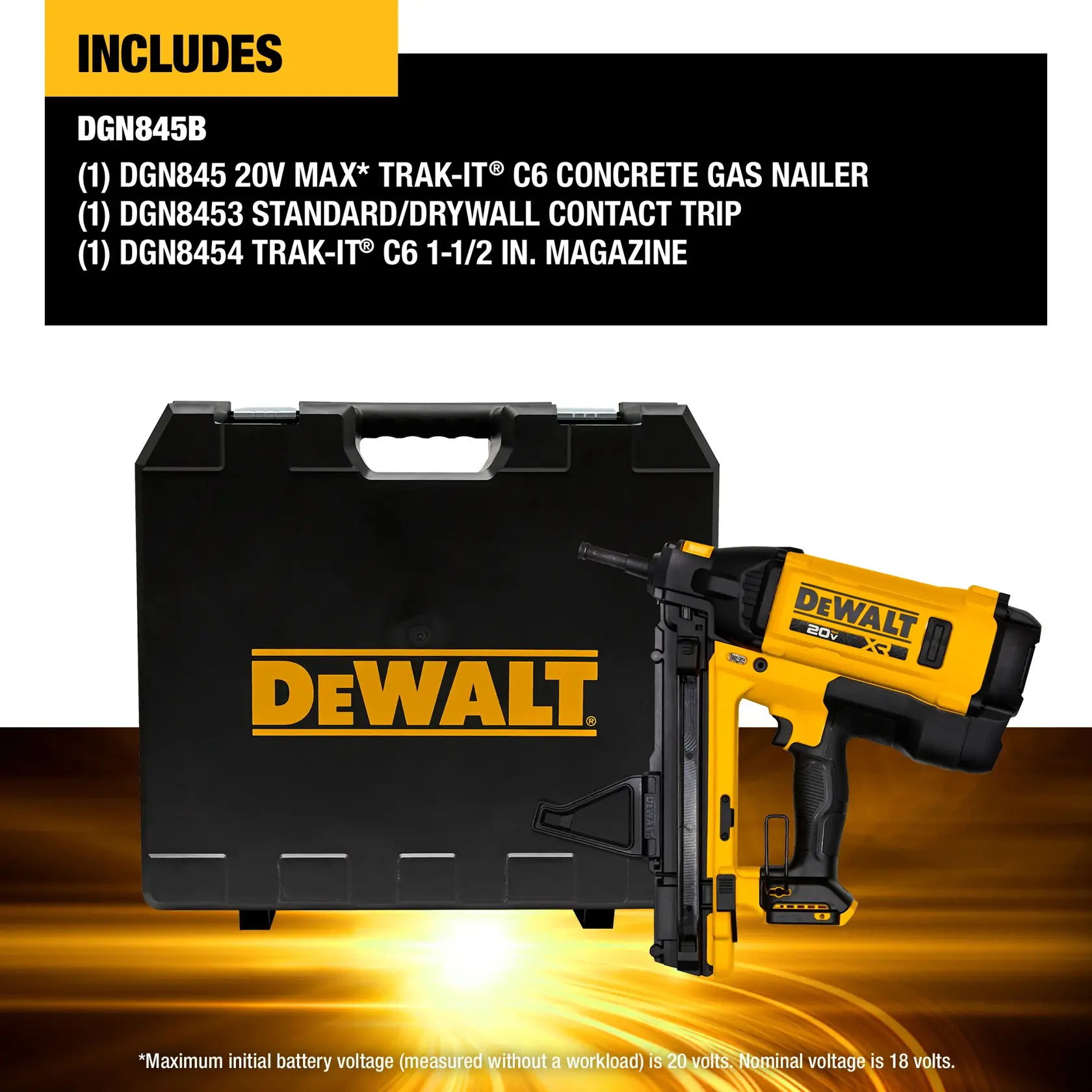 DEWALT 20V MAX* XR® Trak-It® C6 Nailer carousel graphic highlighting pin collation.
