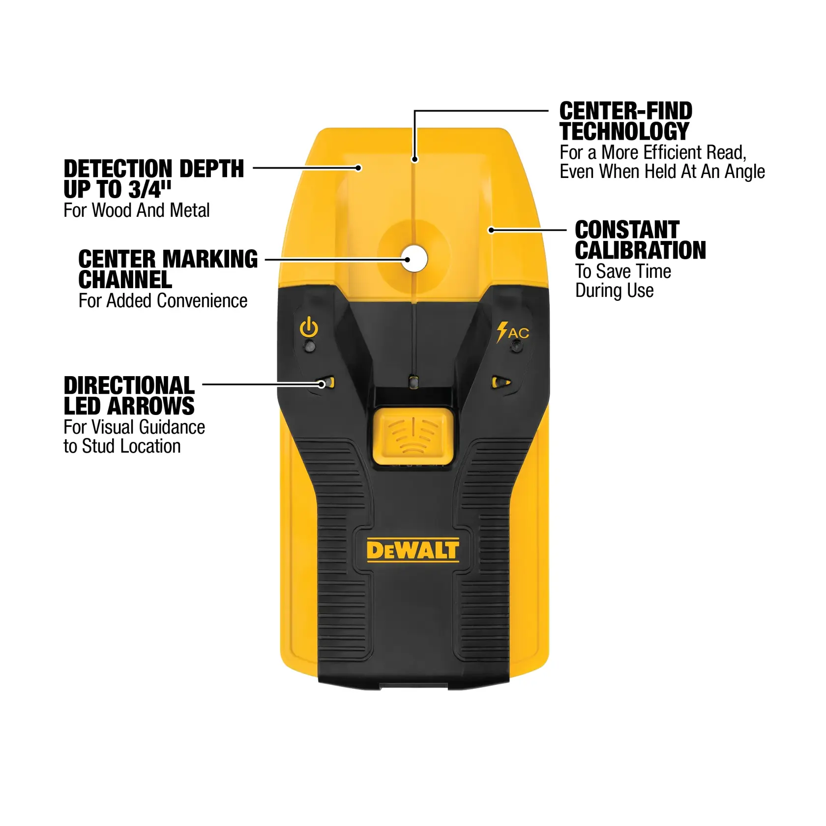 DEWALT stud finder being used to detect a stud.