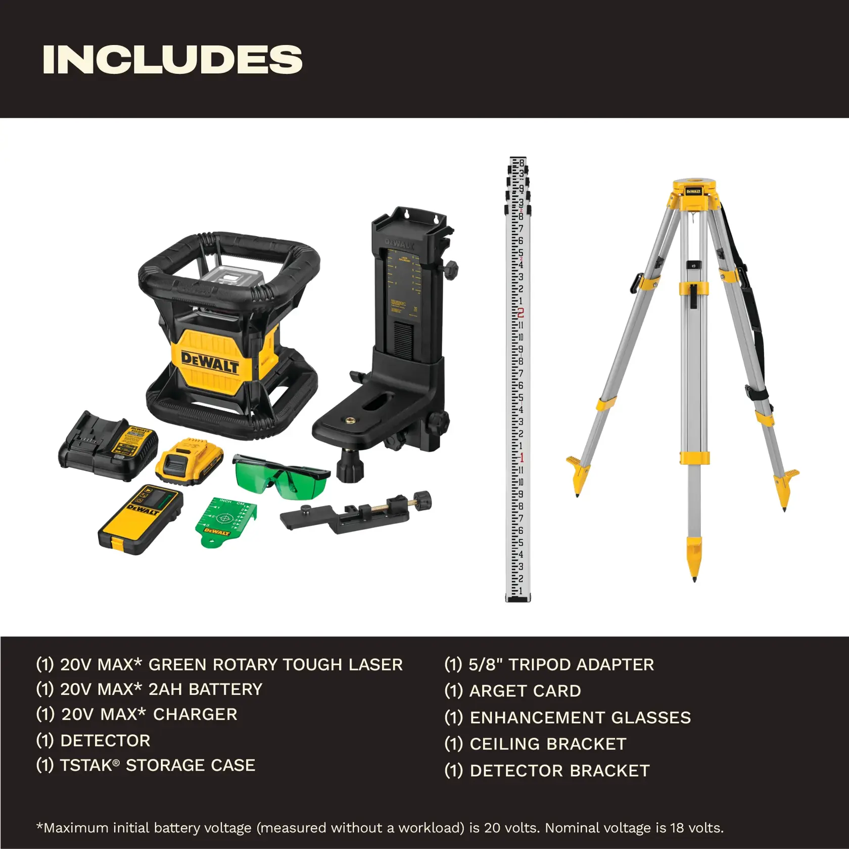 DEWALT DW079LG 20V MAX* Green Rotary Tough Laser Includes