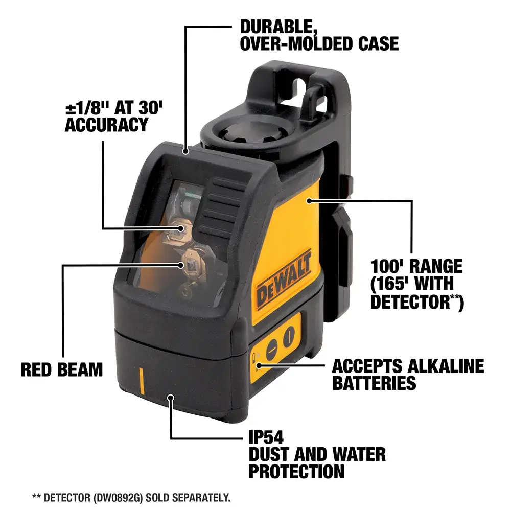 DEWALT® Line Laser, Self-Leveling, Cross Line, Red Beam