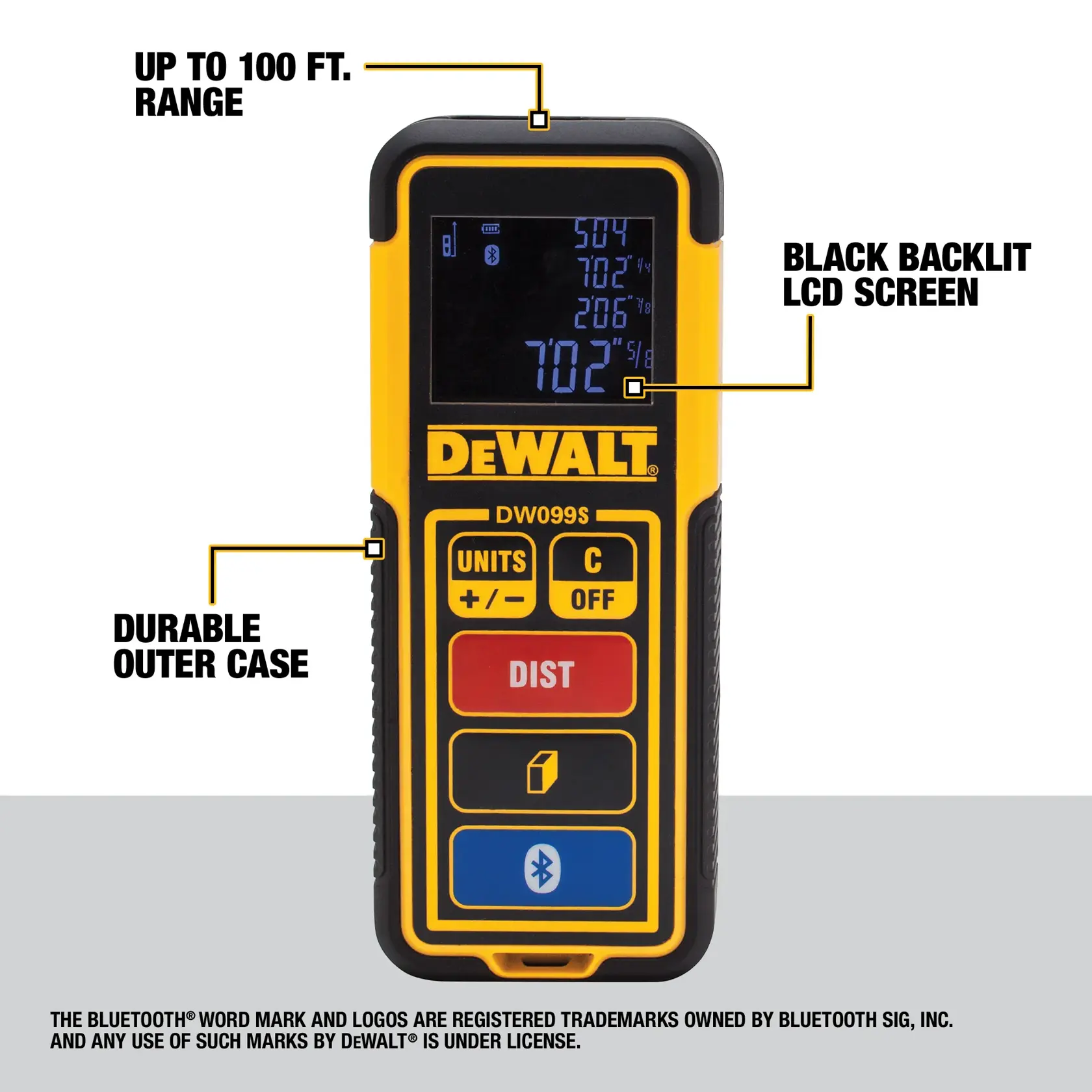 Tool Connect 100 feet laser distance measurer in action.