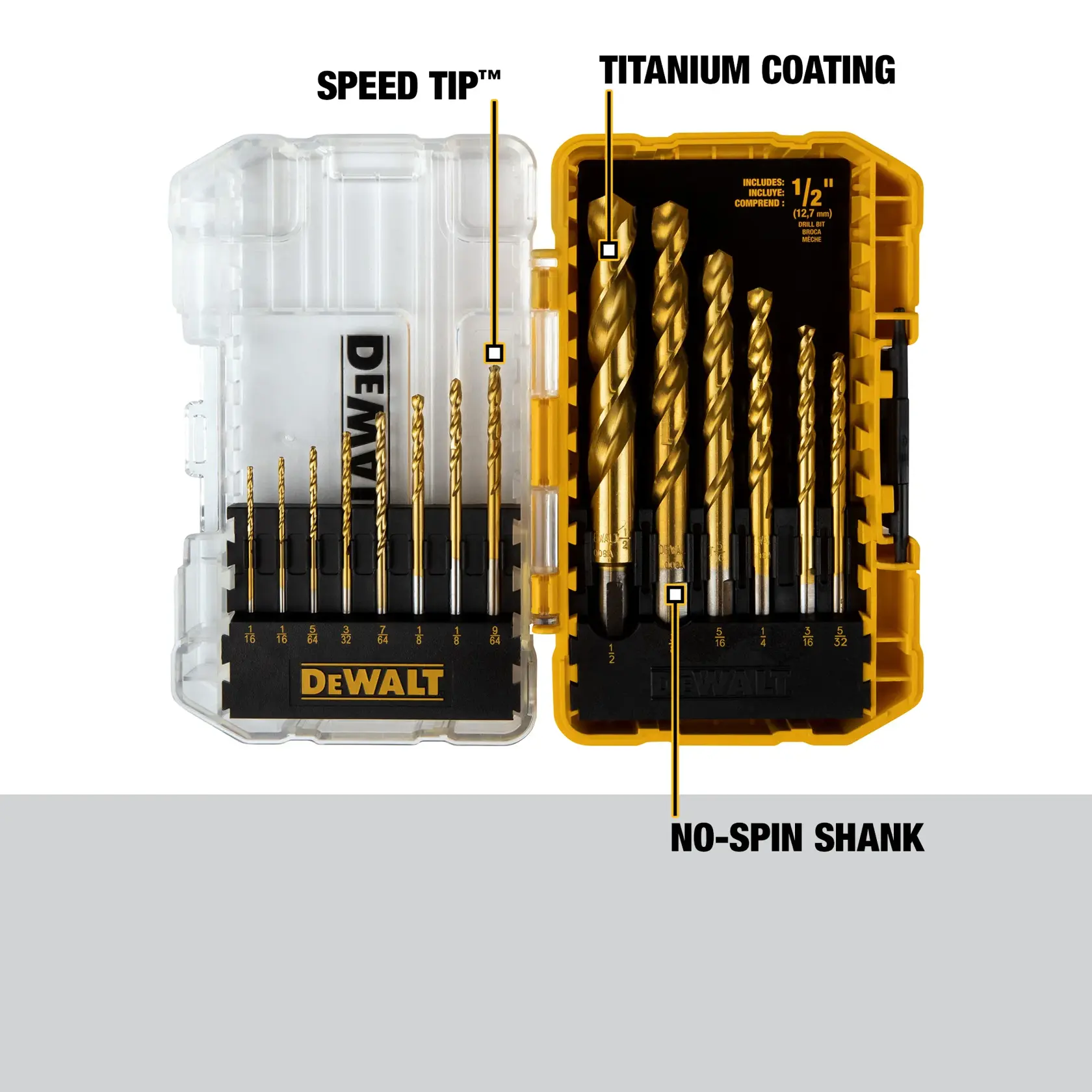 DEWALT® IMPACT READY Titanium Nitride Coating Drill Bit Sets with ToughCase+ System