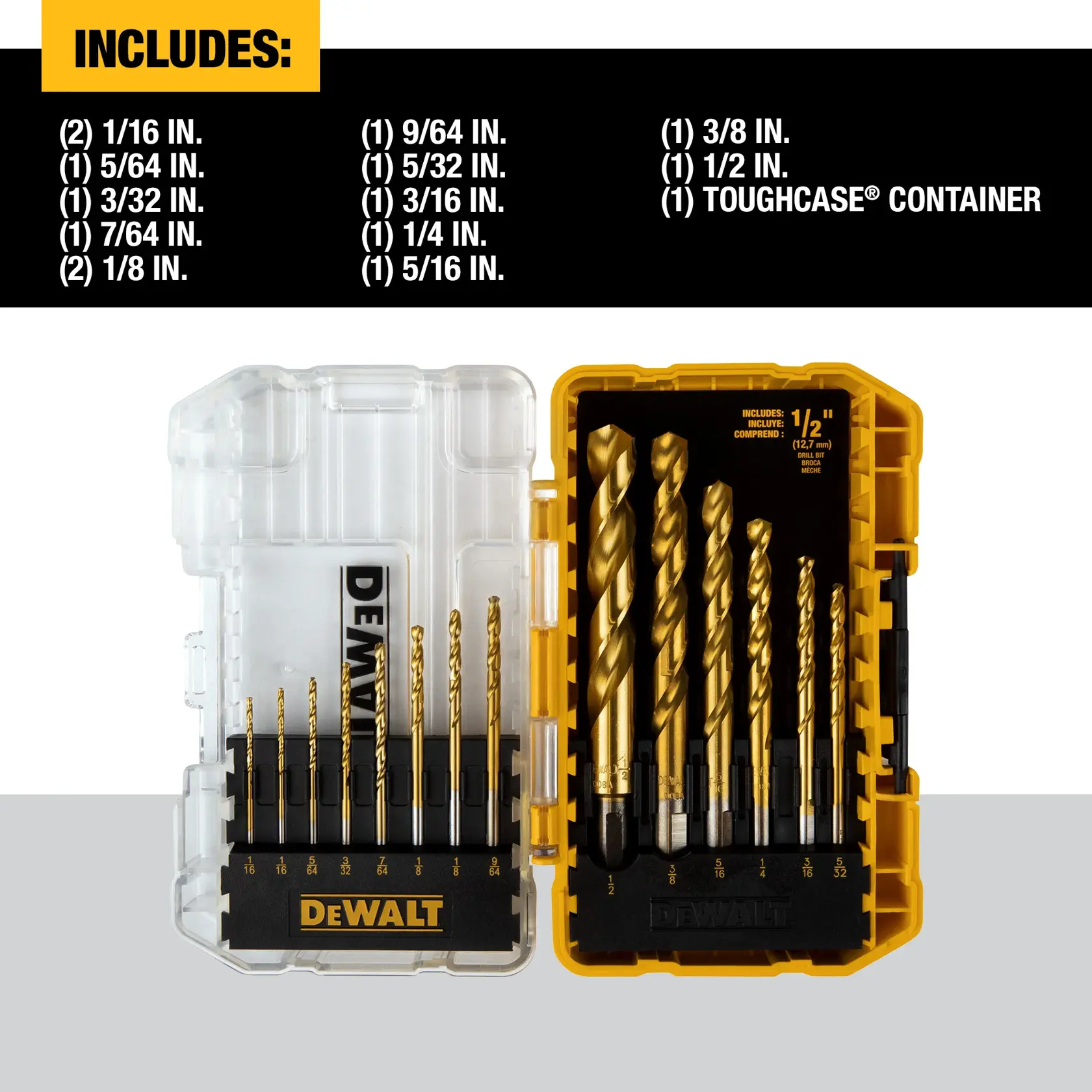 DEWALT® IMPACT READY Titanium Nitride Coating Drill Bit Sets with ToughCase+ System