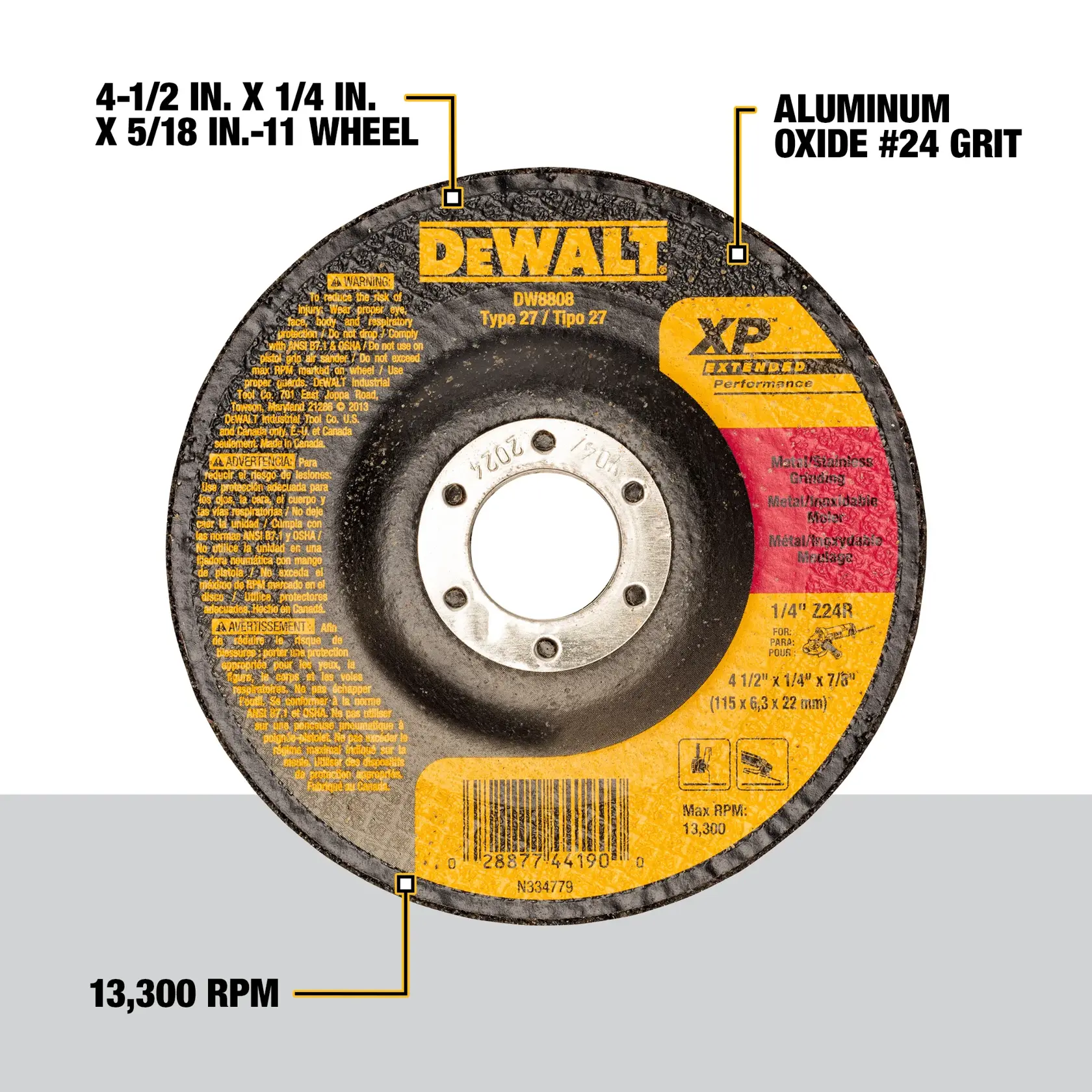 DEWALT® 4-1/2-in. x 1/4-in. x 5/8-in.-11 High Performance Metal Grinding Wheel