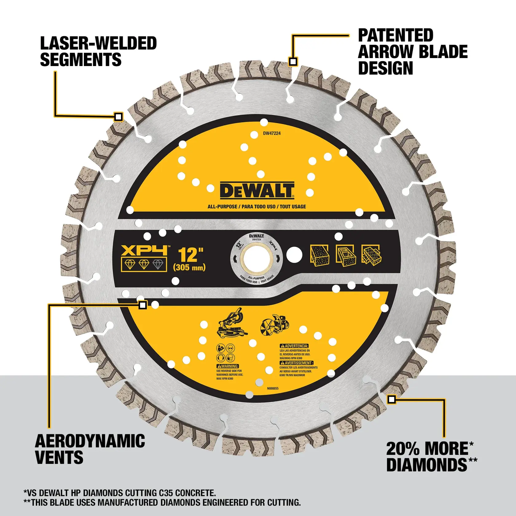 DEWALT® XP4™ 12-in. All-Purpose Segmented Diamond Blade