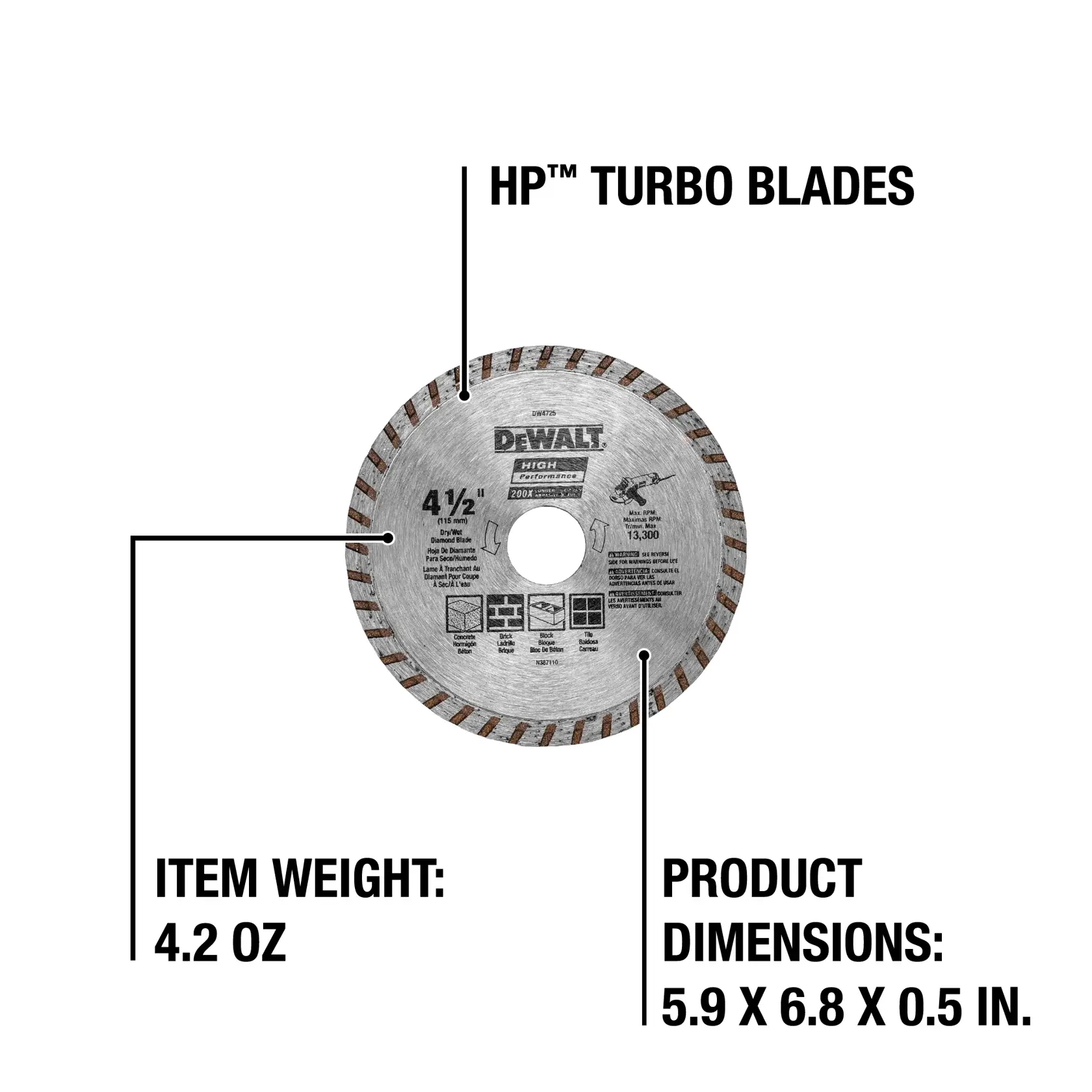 DEWALT® HP™ 4-1/2-in. Diamond Turbo Blade