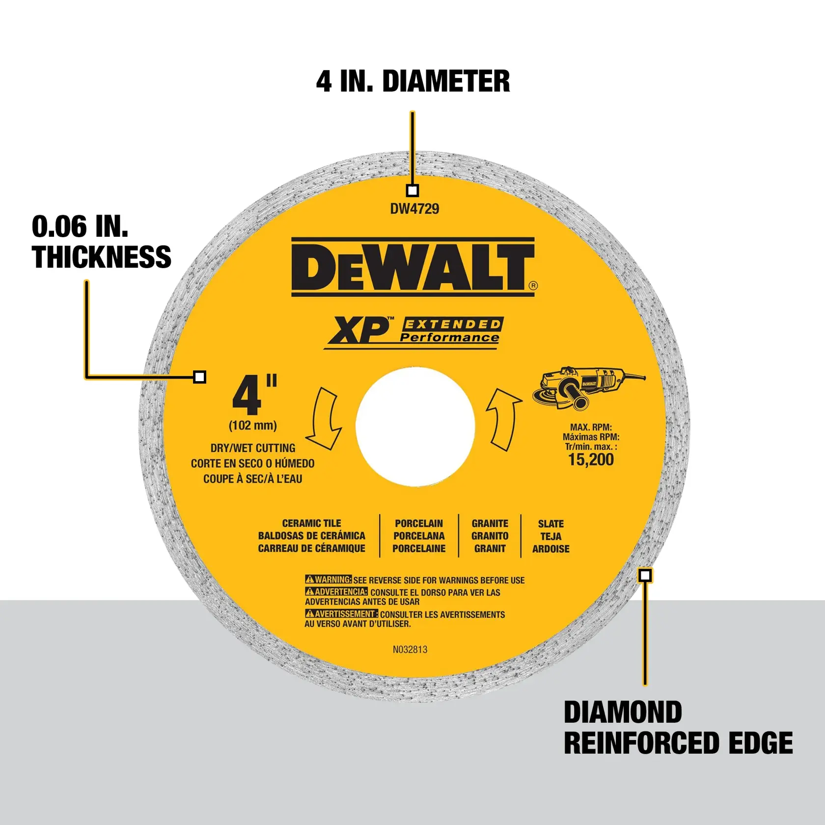 XP tile blades cutting masonry block.