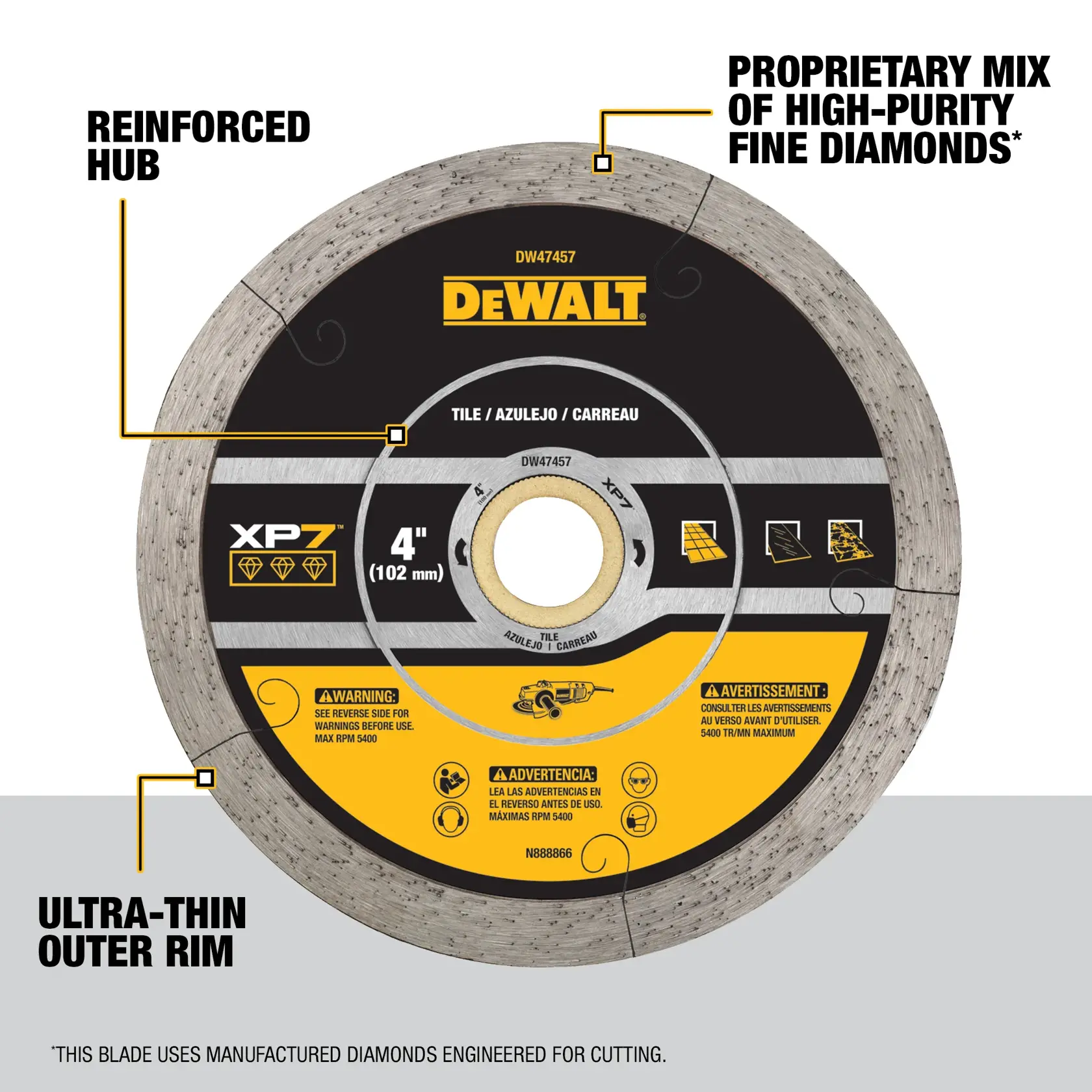 DEWALT® XP7™ 4-in. Continuous Rim Tile Diamond Blade