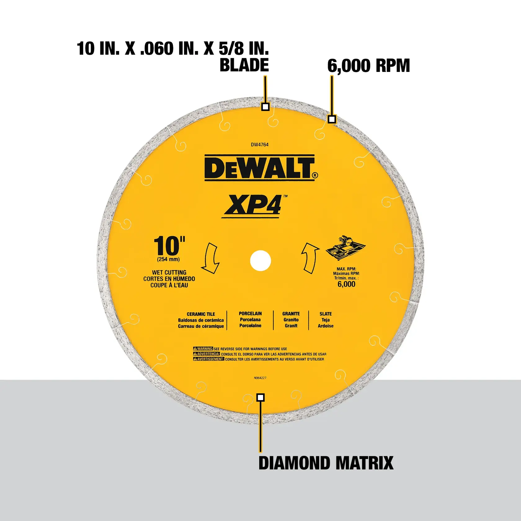 DEWALT® XP4™ 10-in. x 0.060-in. Wet Cutting Porcelain Tile Diamond Blade