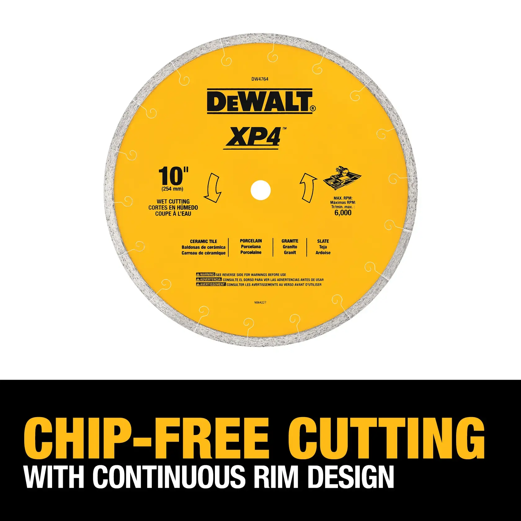 DEWALT® XP4™ 10-in. x 0.060-in. Wet Cutting Porcelain Tile Diamond Blade