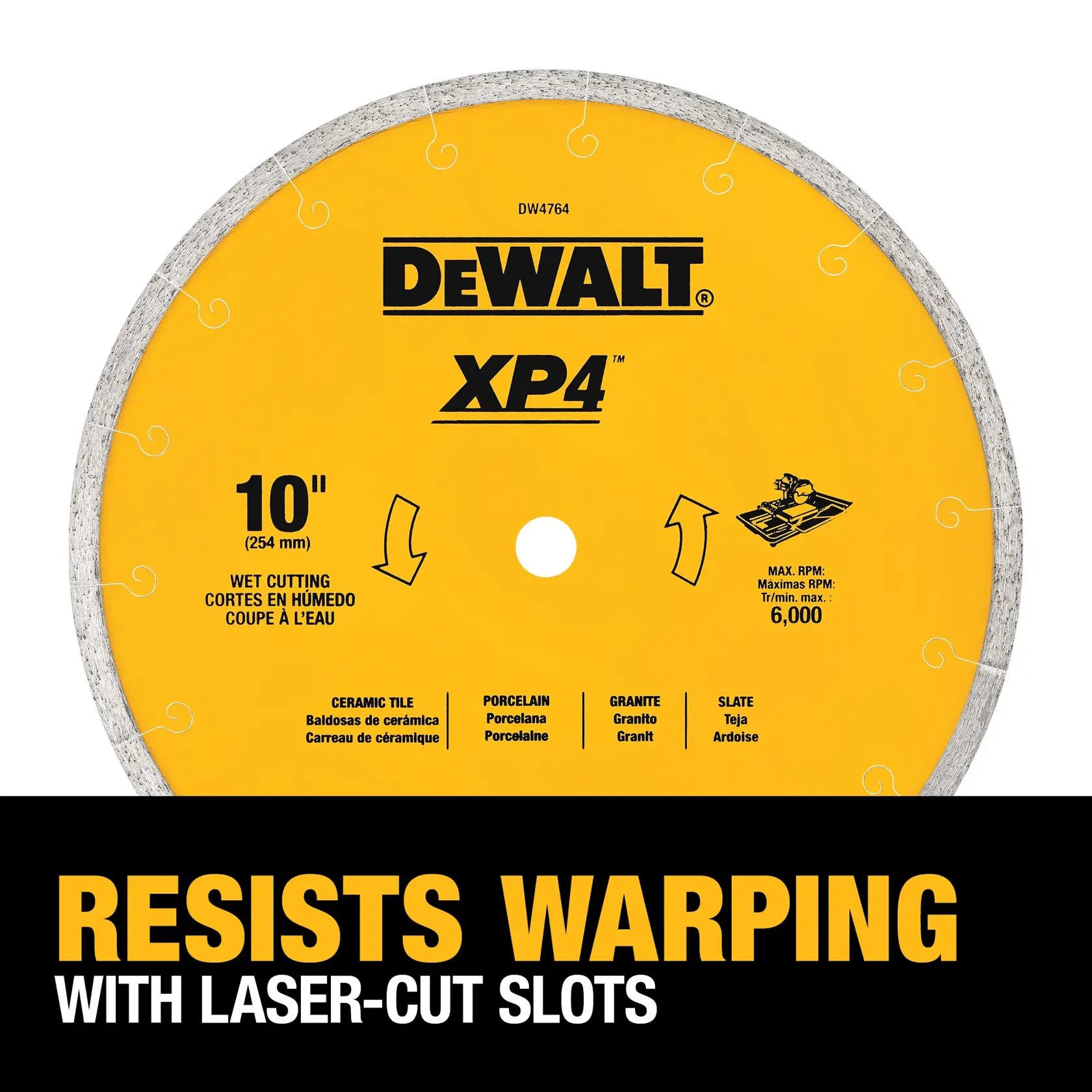 DEWALT® XP4™ 10-in. x 0.060-in. Wet Cutting Porcelain Tile Diamond Blade