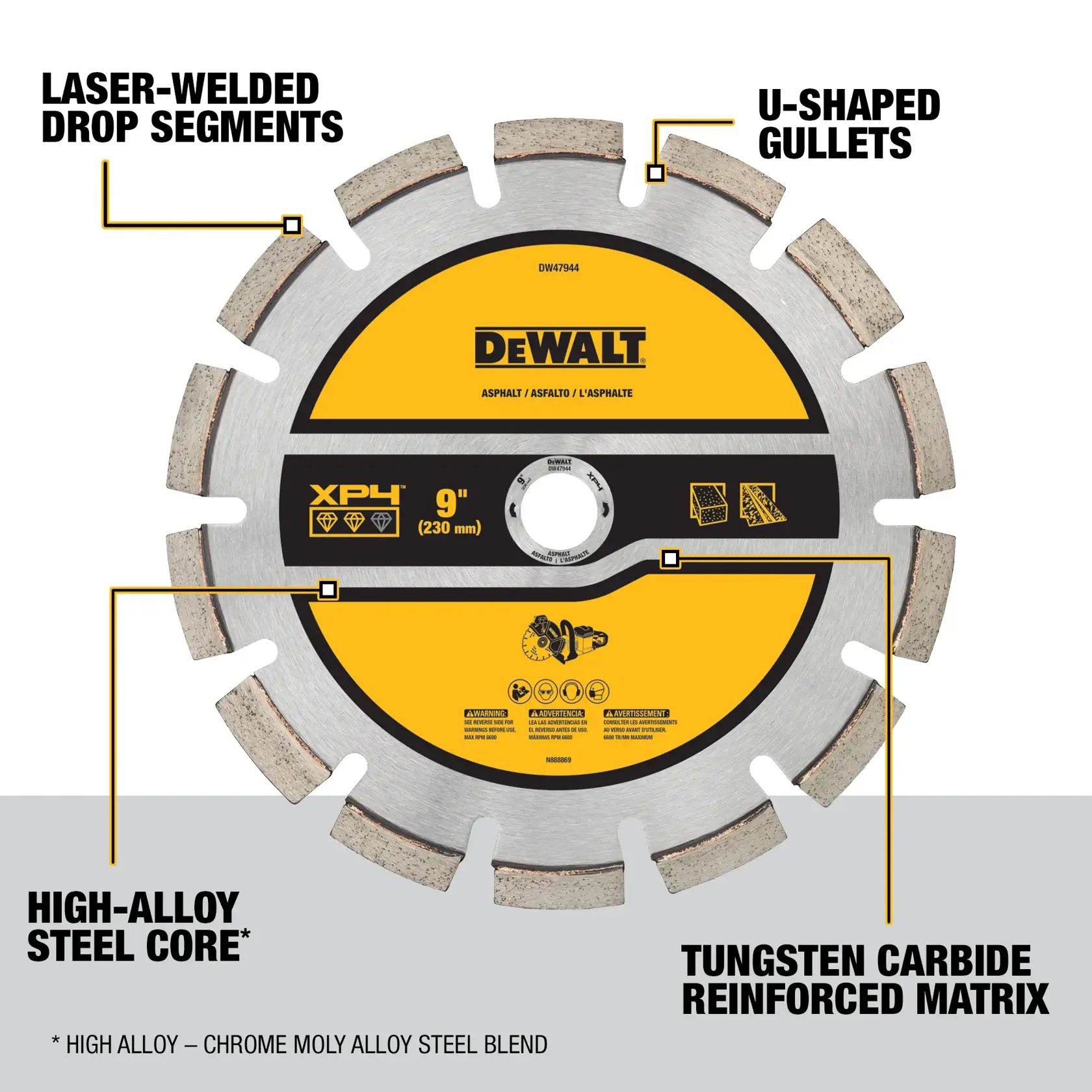 DEWALT® XP4™ 9-in. Asphalt Cut-Off Saw Segmented Diamond Blade