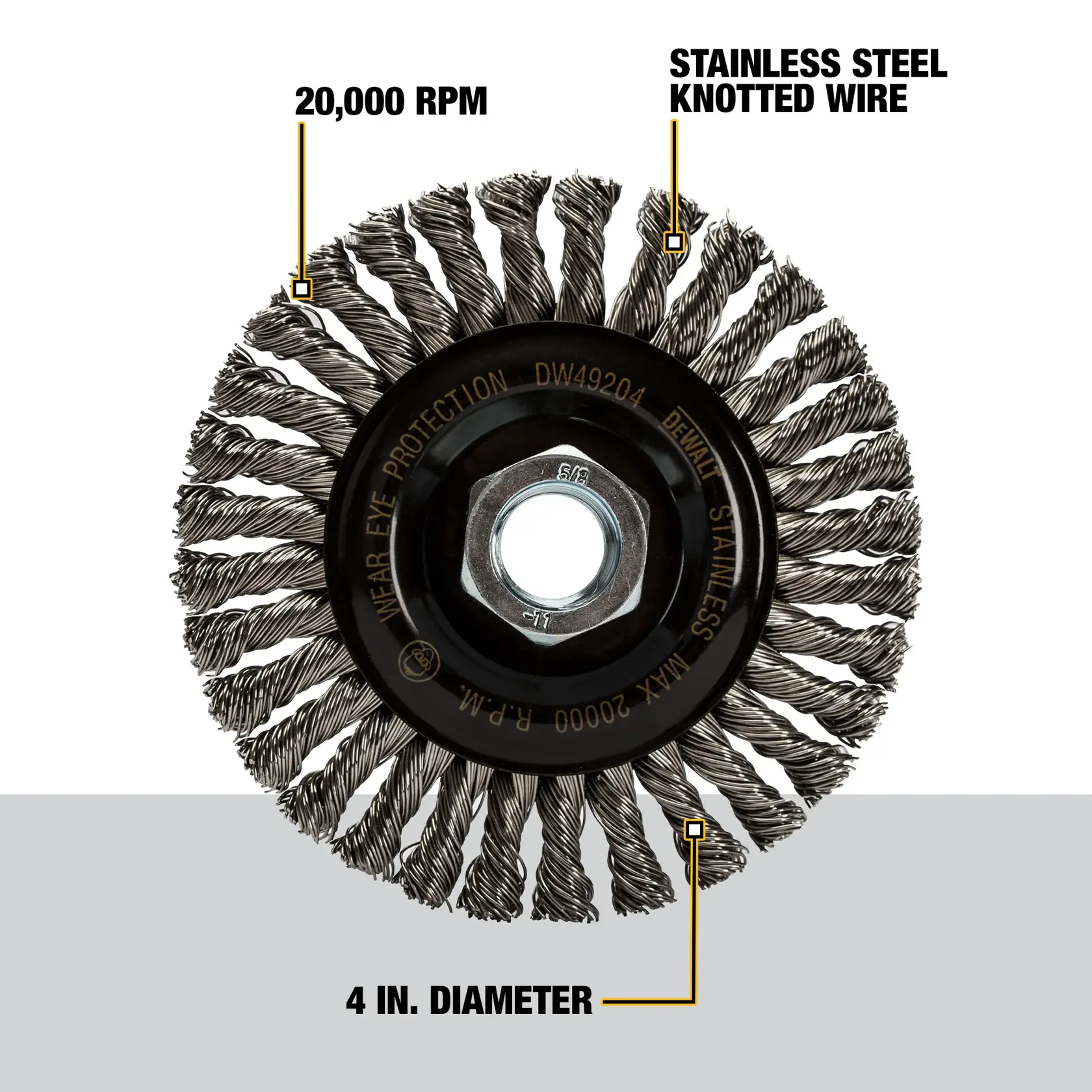 DEWALT® 4-in. x 5/8-in.-11 HP .020 Stainless Stringer Wire Wheel