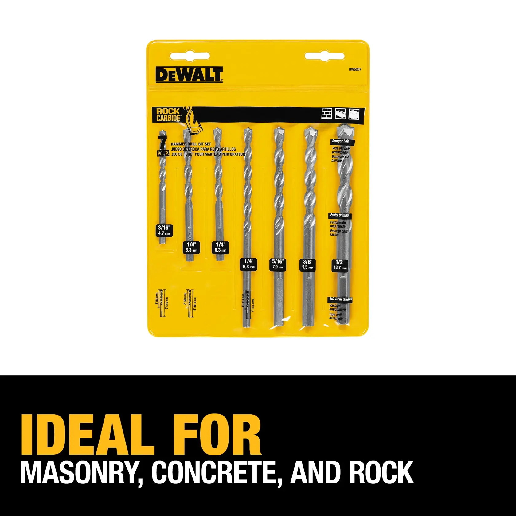 DEWALT® 7-Piece Premium Percussion Masonry Drill Bit Set