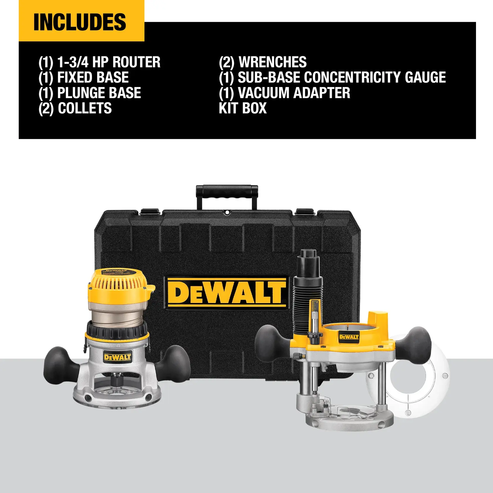DEWALT® 1-3/4 HP (maximum motor HP) Fixed Base / Plunge Router Combo Kit