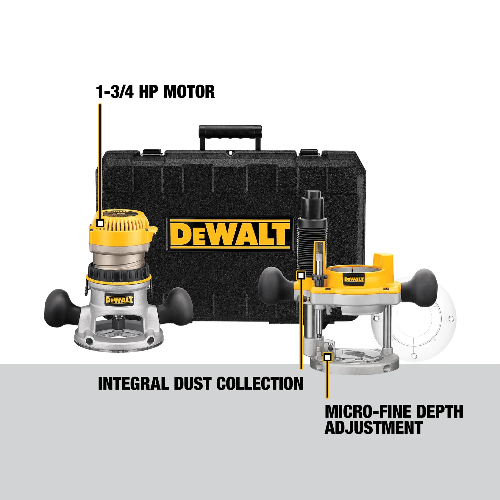 DEWALT® 1-3/4 HP (maximum motor HP) Fixed Base / Plunge Router Combo Kit