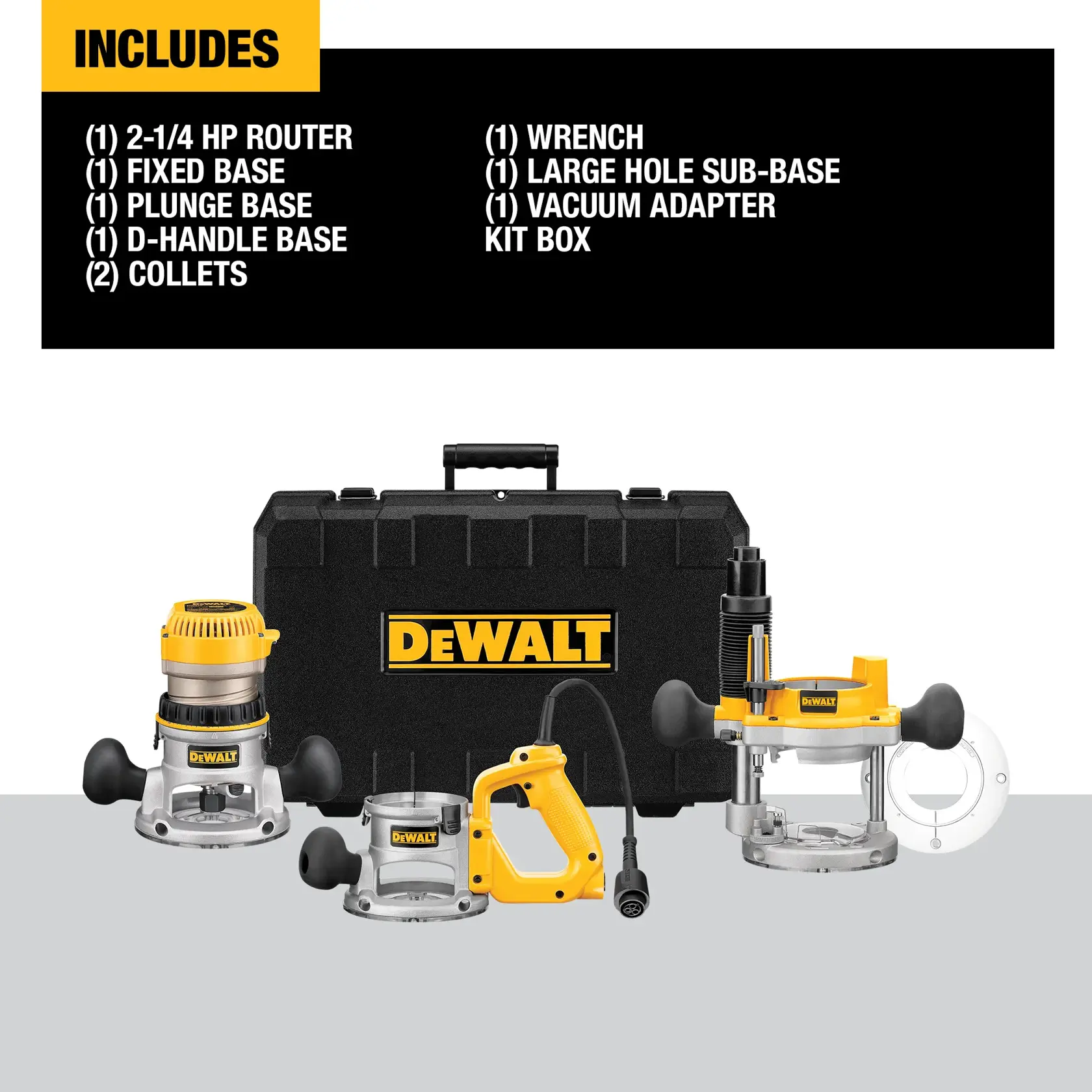 DEWALT® 2-1/4 HP (maximum motor HP) Three Base Router Kit