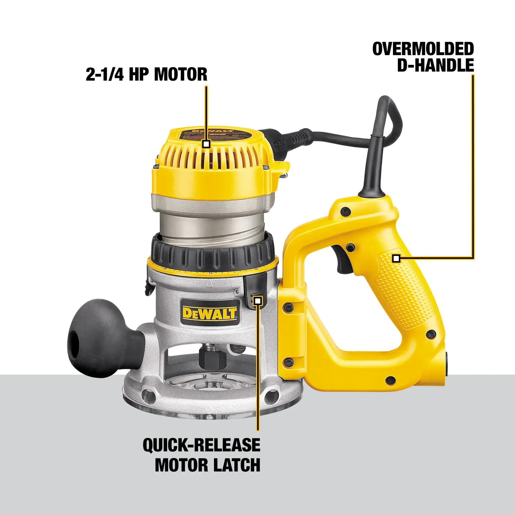 DEWALT® 2-1/4 HP (maximum motor HP) EVS D-Handle Router with Soft Start