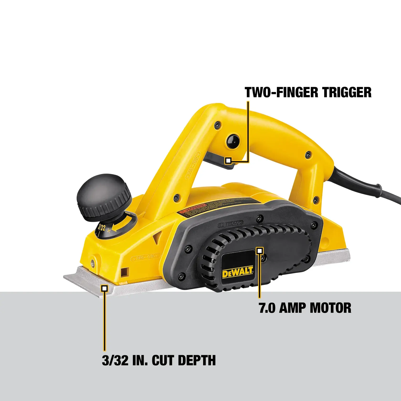 DEWALT® 3-1/4-in. (83mm) Corded Electric Planer Kit with 3/32-in. (2.5mm) Depth of Cut