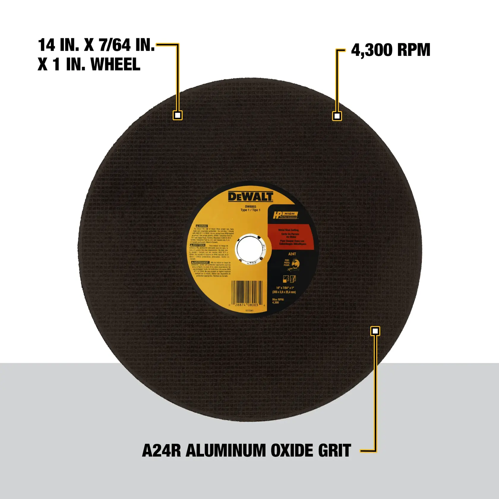 DEWALT® 14-in. (355mm) T41 Metal Cutting Chop Saw Wheel