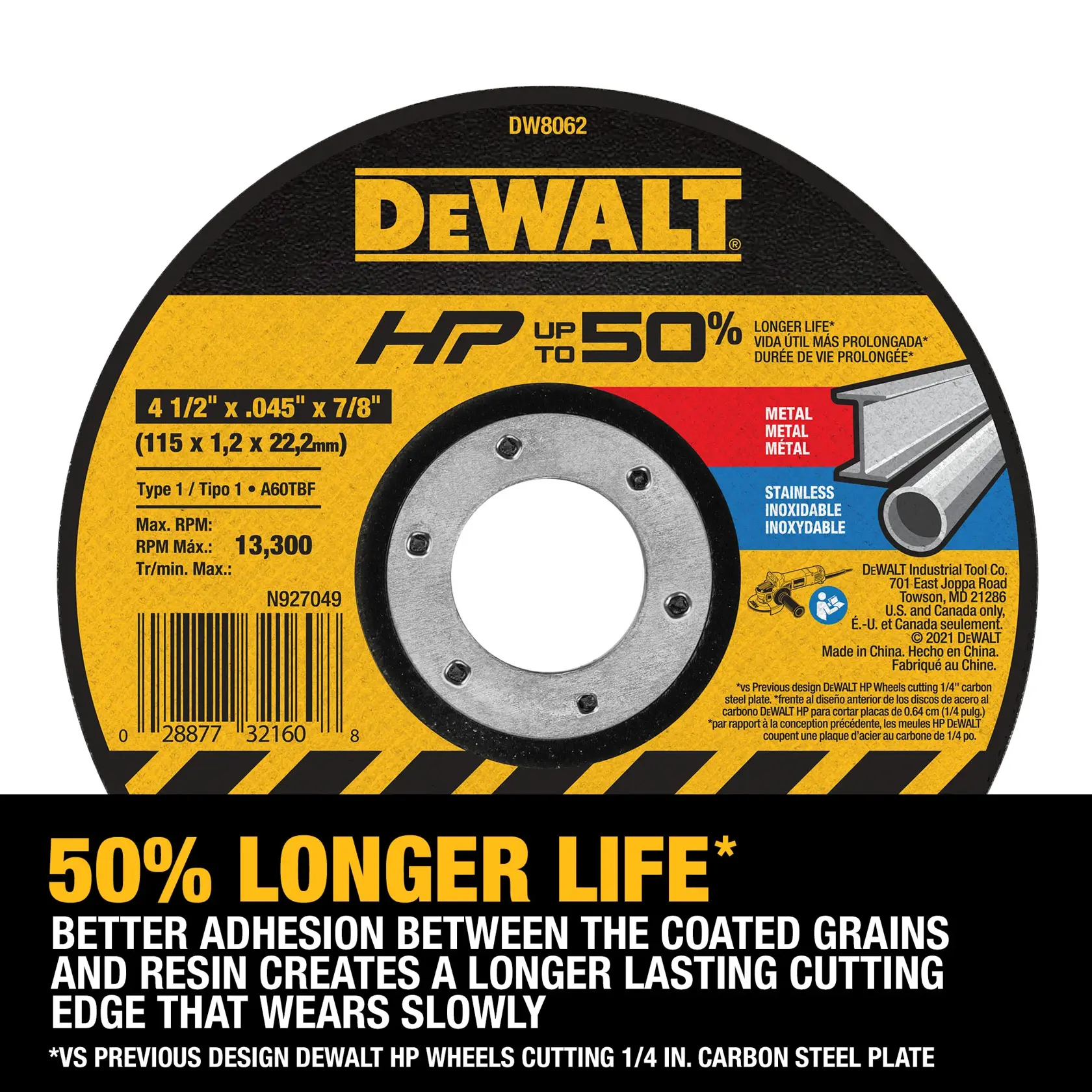 DEWALT® 4-1/2-in. (115mm) Aluminum Oxide Abrasive Chop / Cut-Off Blade with 7/8-in. Arbor