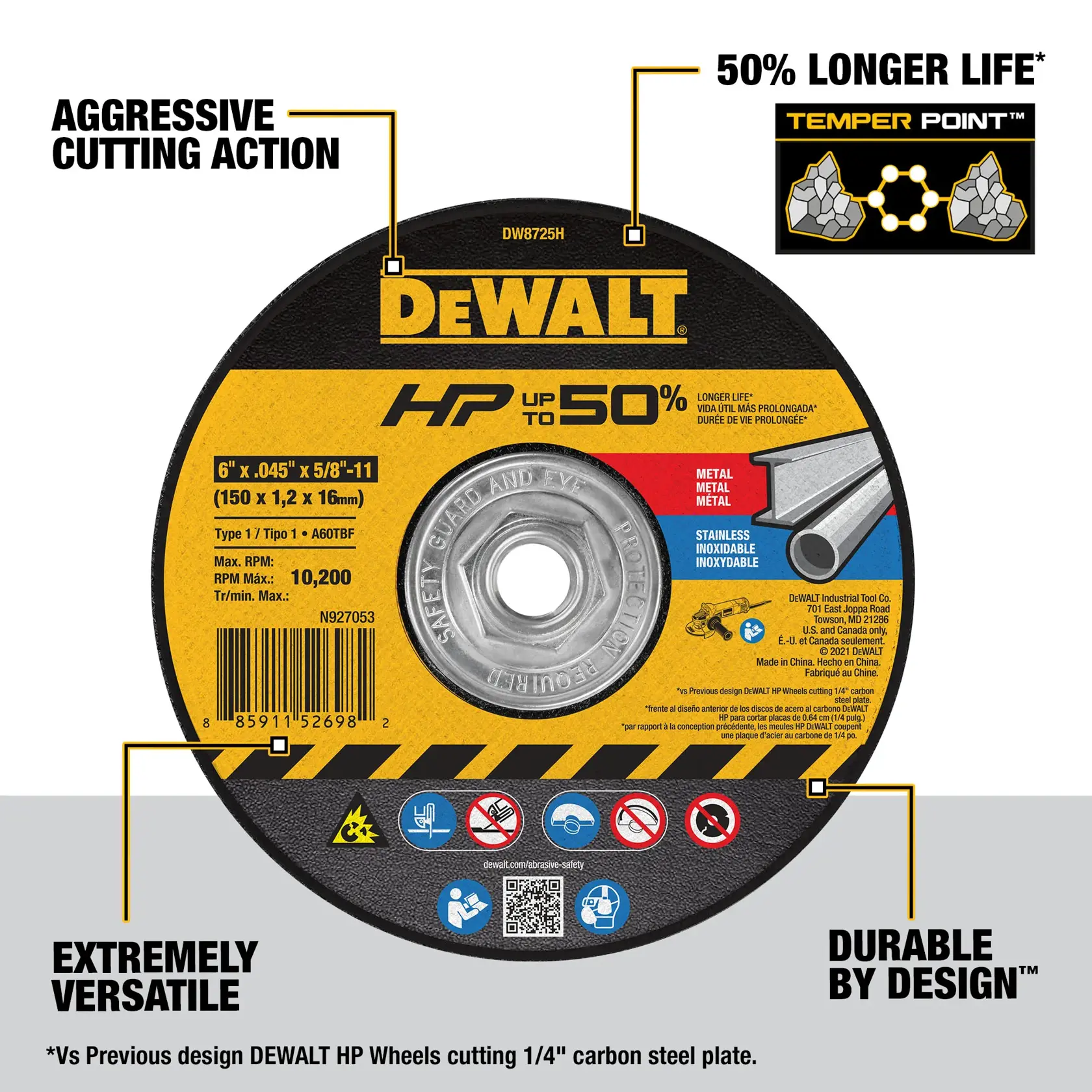 DEWALT® HP™ 7-in. x .045-in. x 5/8-in.-11 T1 Cut-Off Wheel